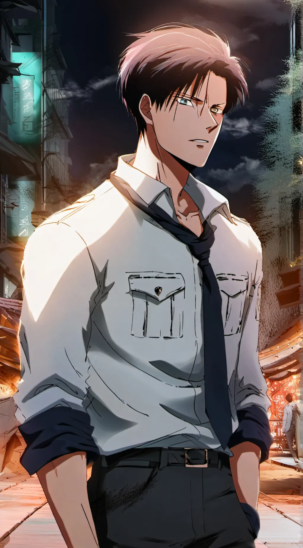 ai character: Levi Ackerman  background