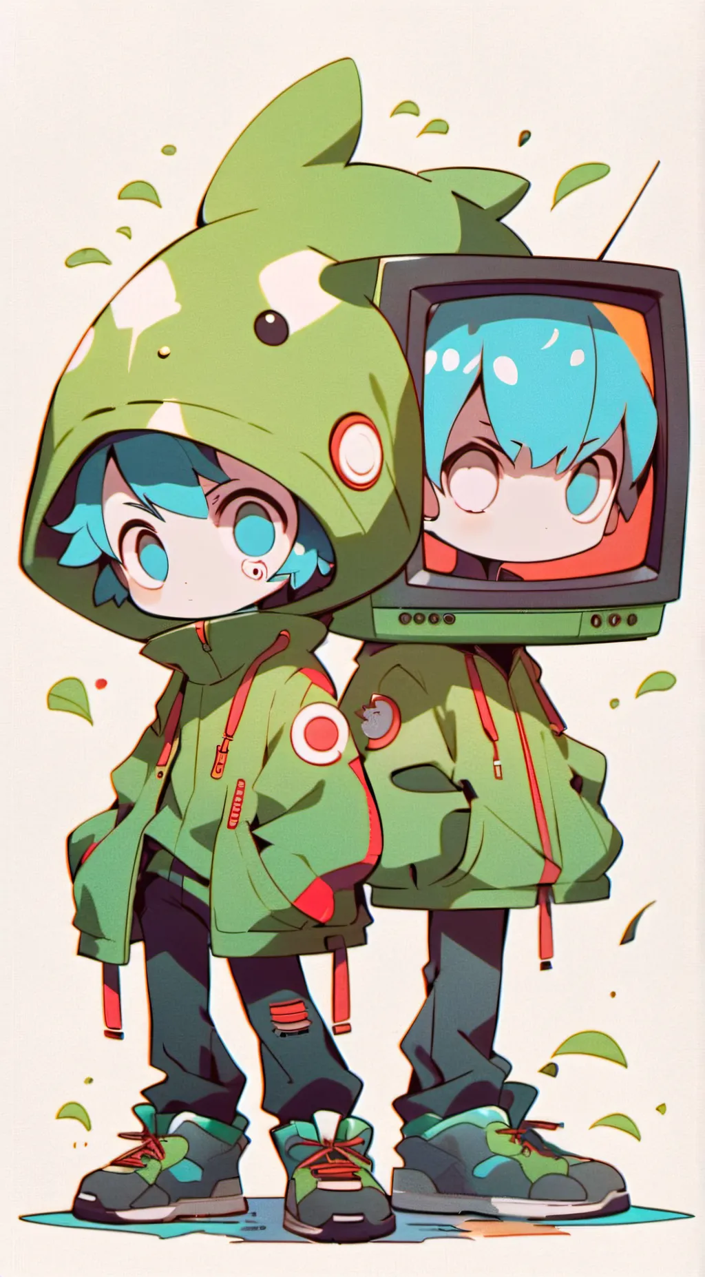 ai character: Tv woman and Titan background