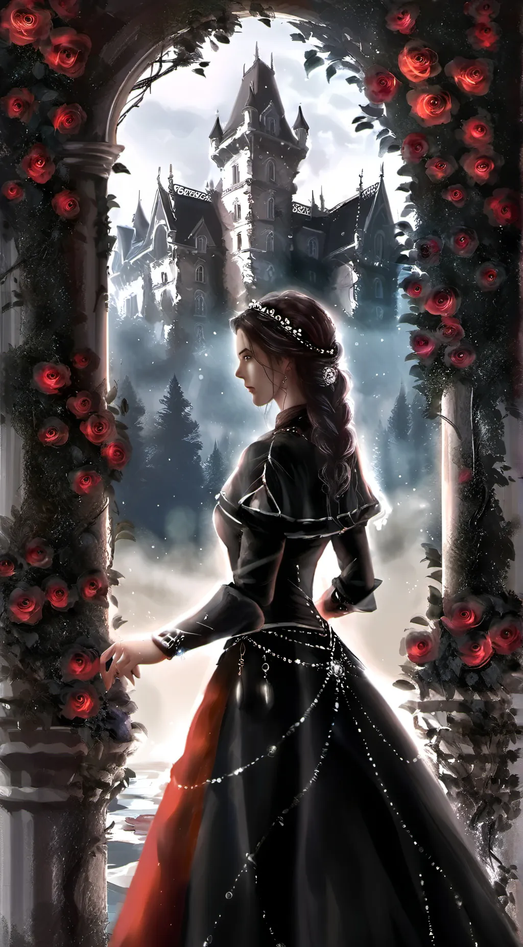 ai character: The rose forest  background