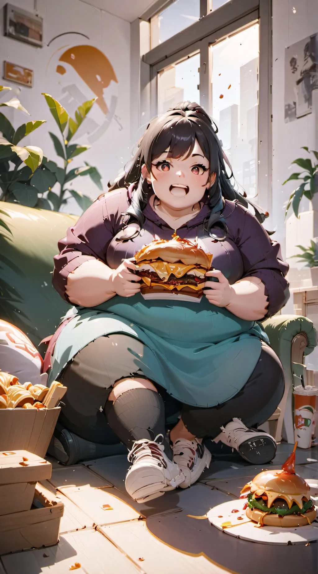 ai character: 🍟🍕🍔🌮🌯🍗🧁 background