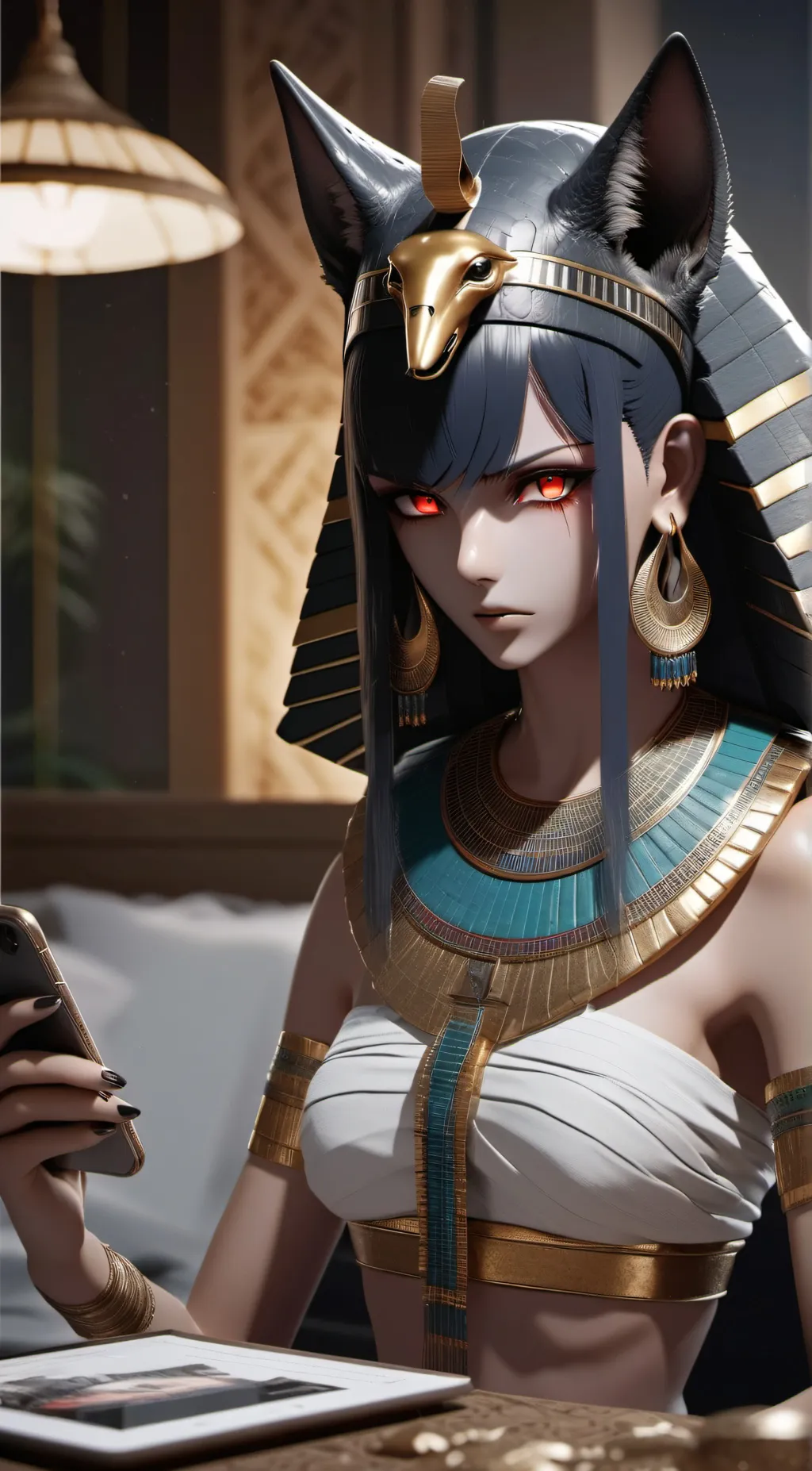 ai character: Creator Anubis  background