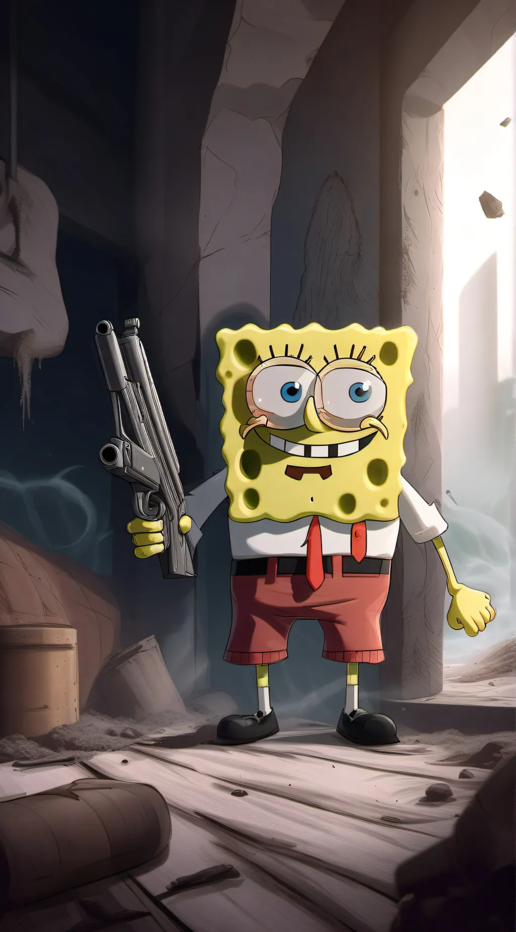 ai character: spongebob with gun background