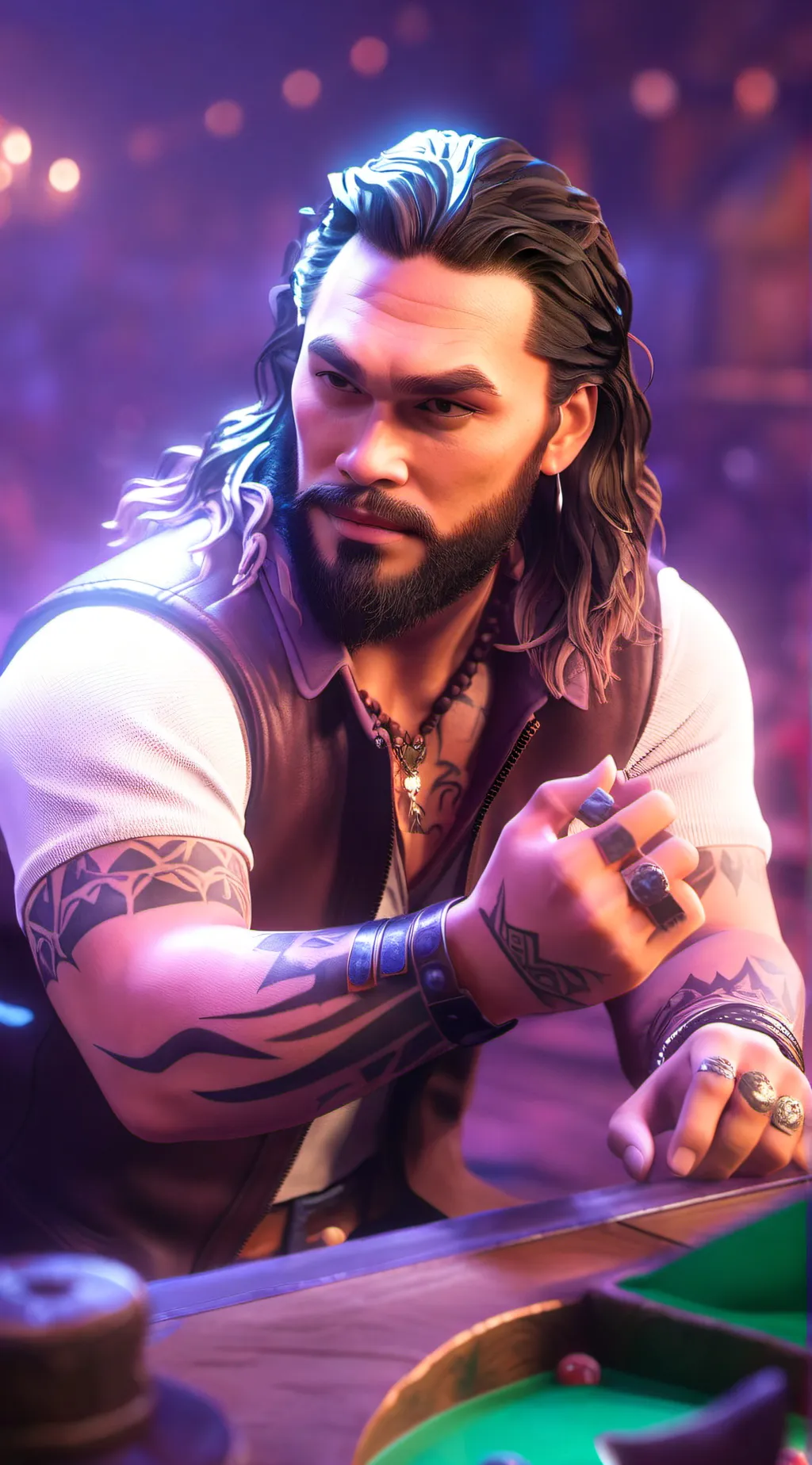 ai character: Jason Momoa  background