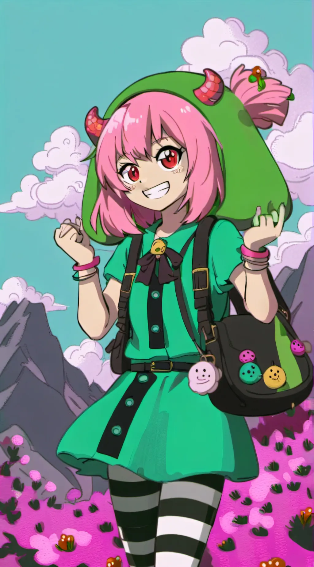 ai character: mina 🥳🙈🙉🙊😱👺👹😝😜😛😶😑😐 background