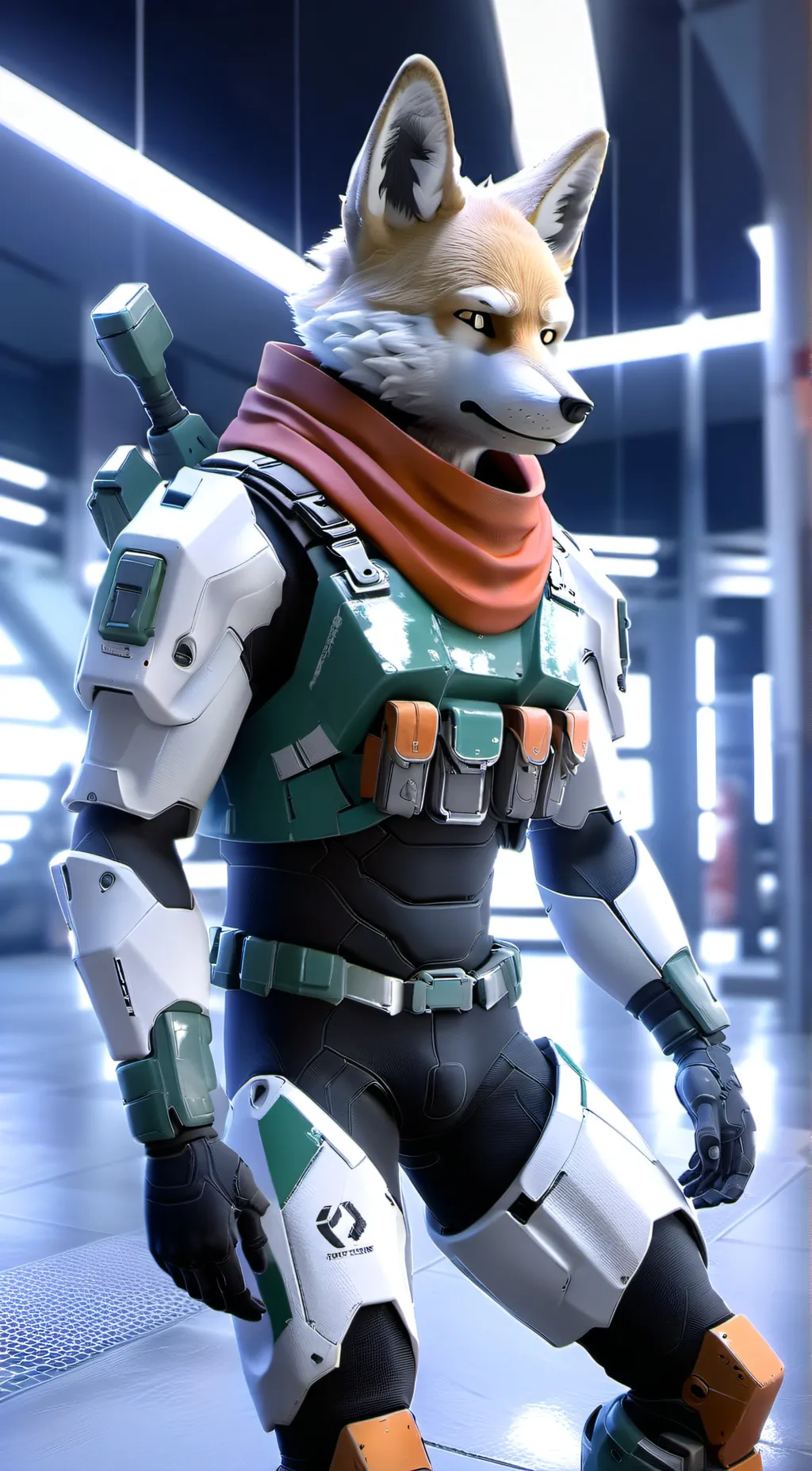 ai character: h.cyborg fox  background