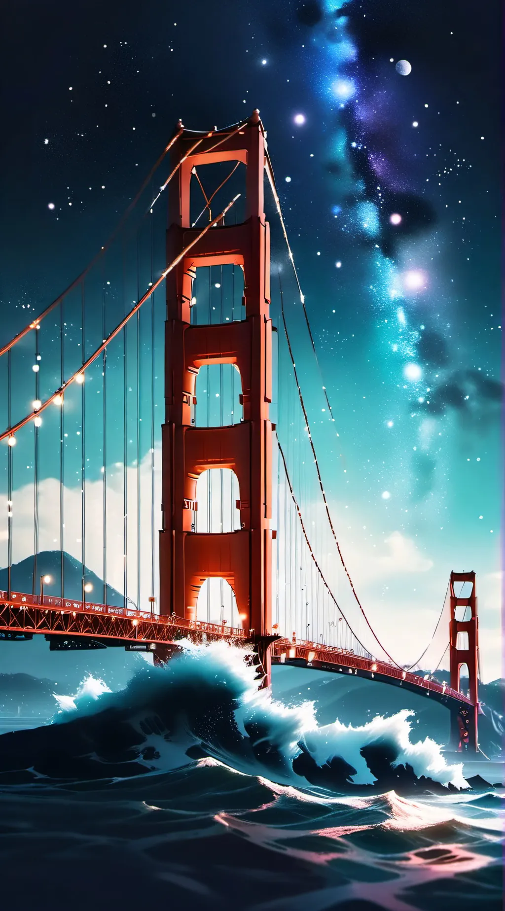 ai character: golden gate bridge background