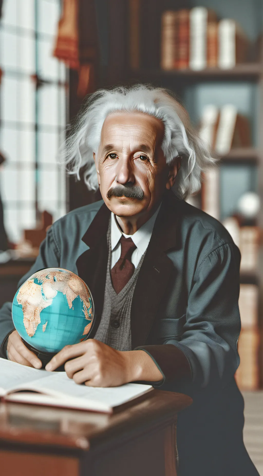 ai character: albert Einstein  background