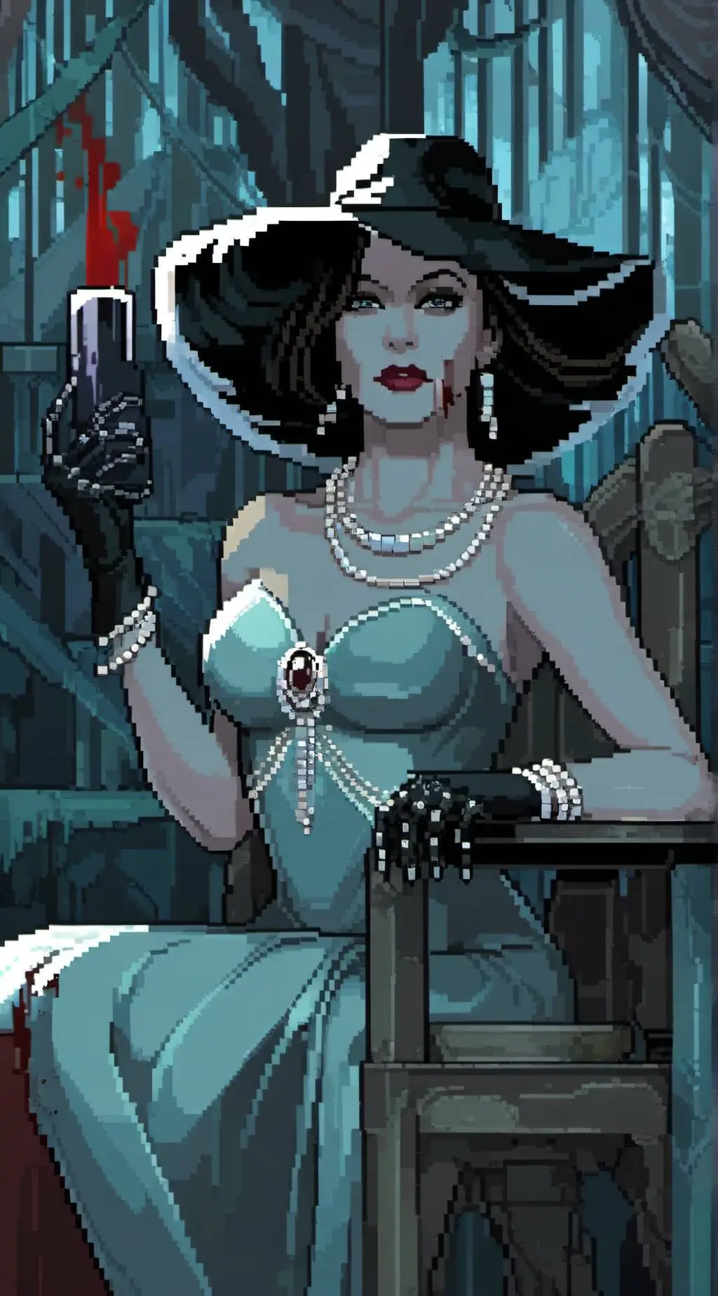 ai character: Lady Dimitrescu  background