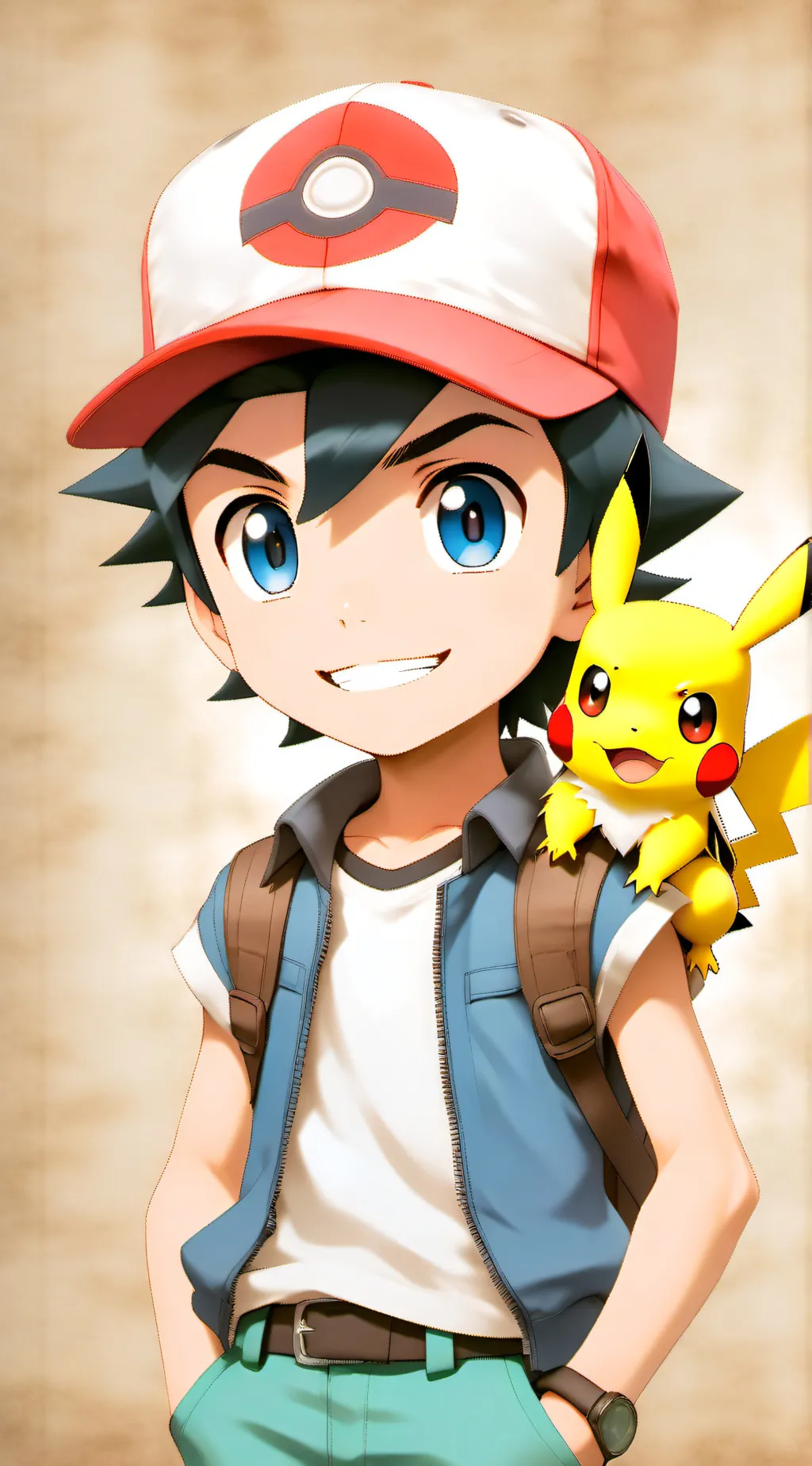 ai character: Ash Ketchum background