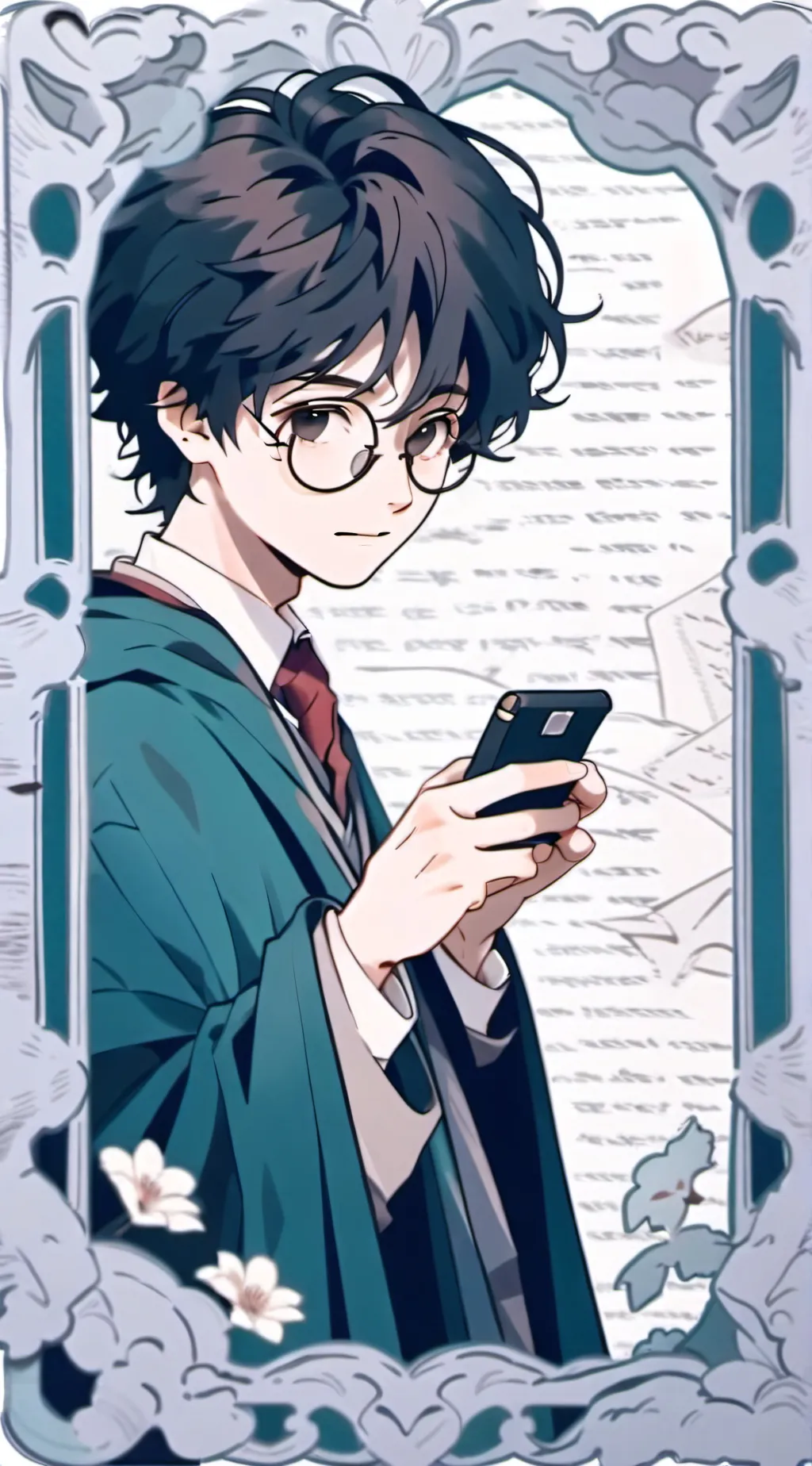 ai character: Texting Harry background