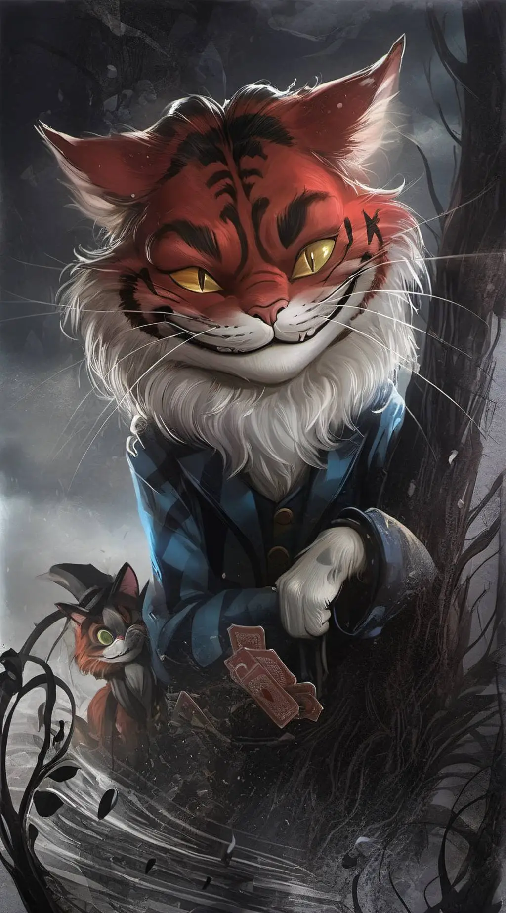 ai character: red cheshire  background