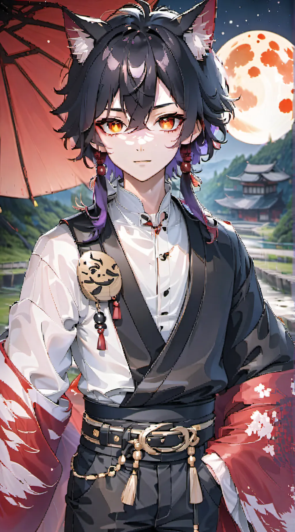 ai character: kokoshibo cat  background