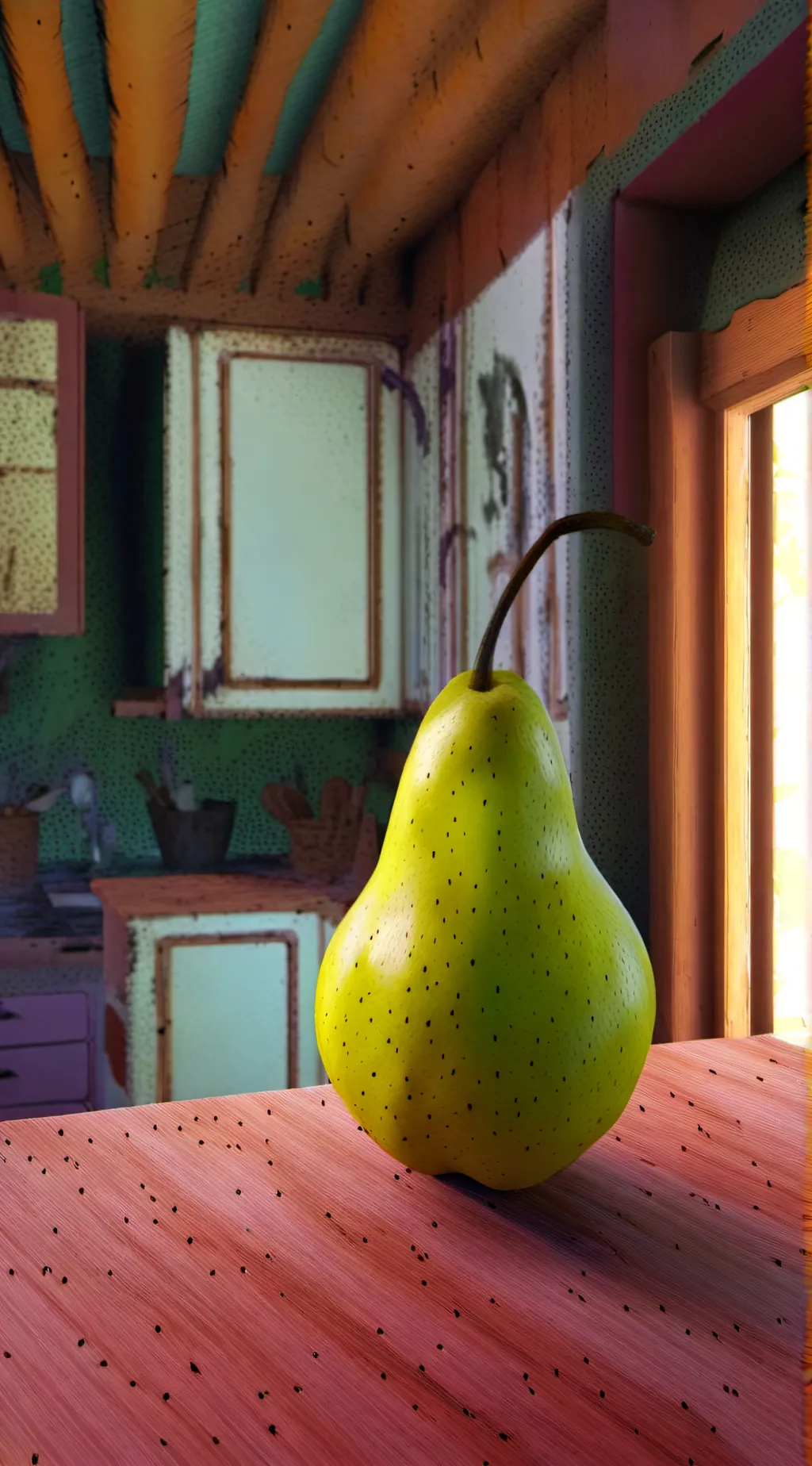 ai character: Pear.  background