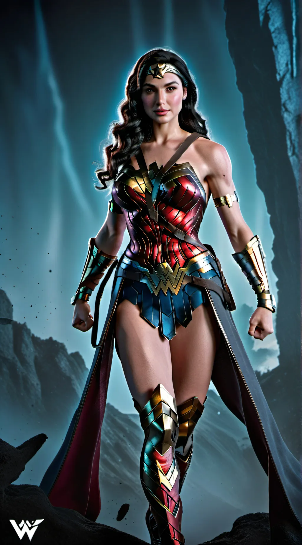 ai character: wonder woman  background