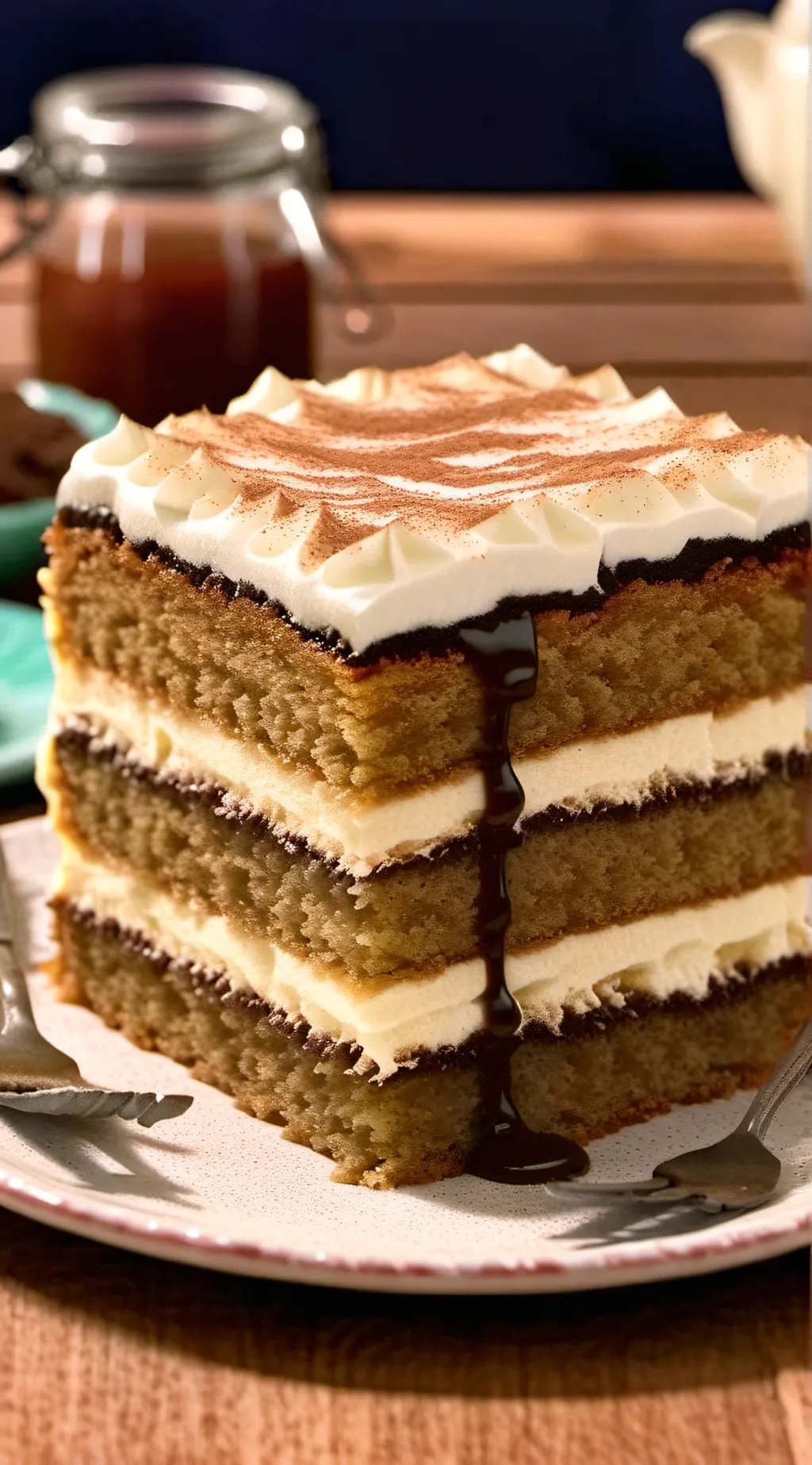 ai character: tiramisu cake  background