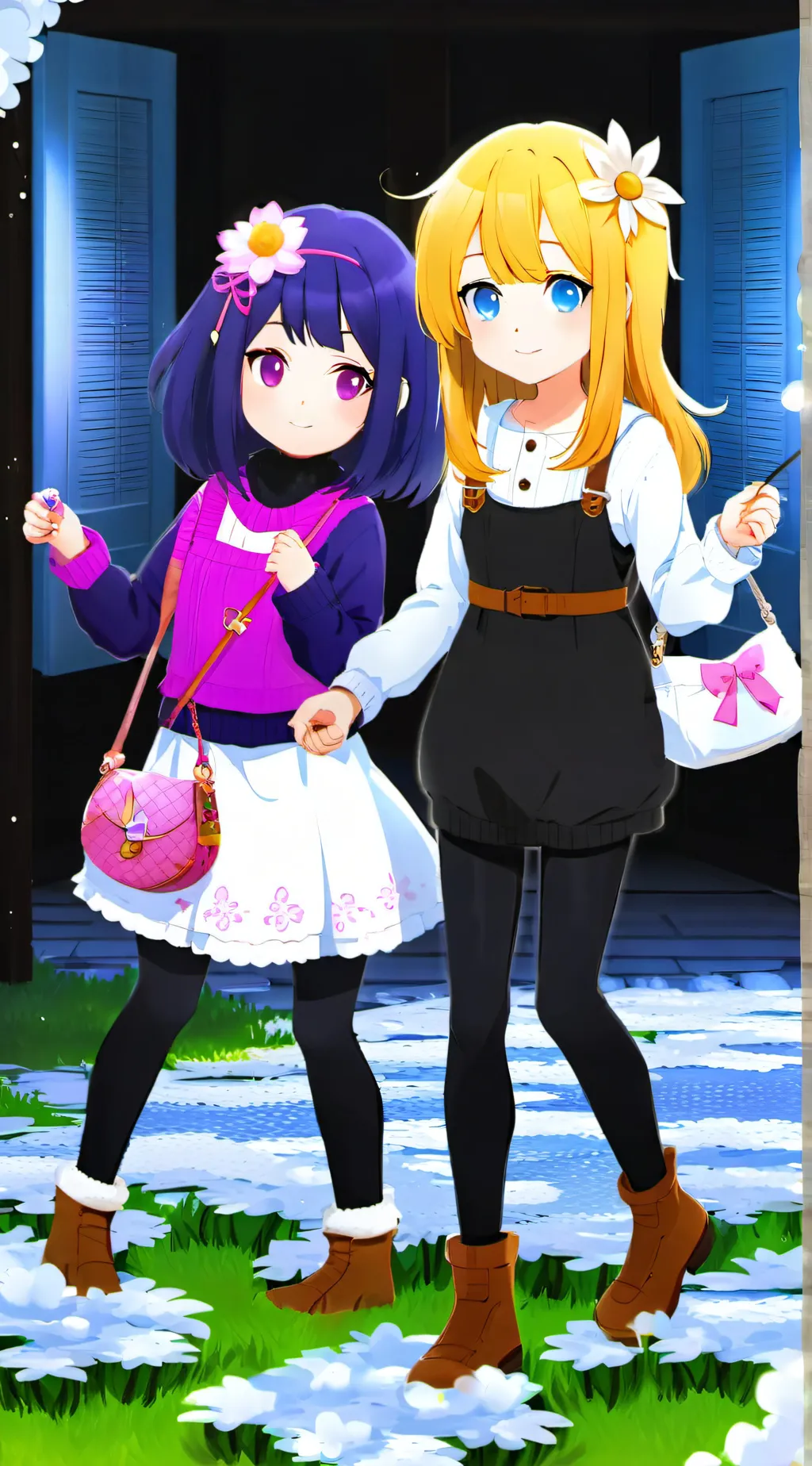 ai character: Amethyst and daisy background