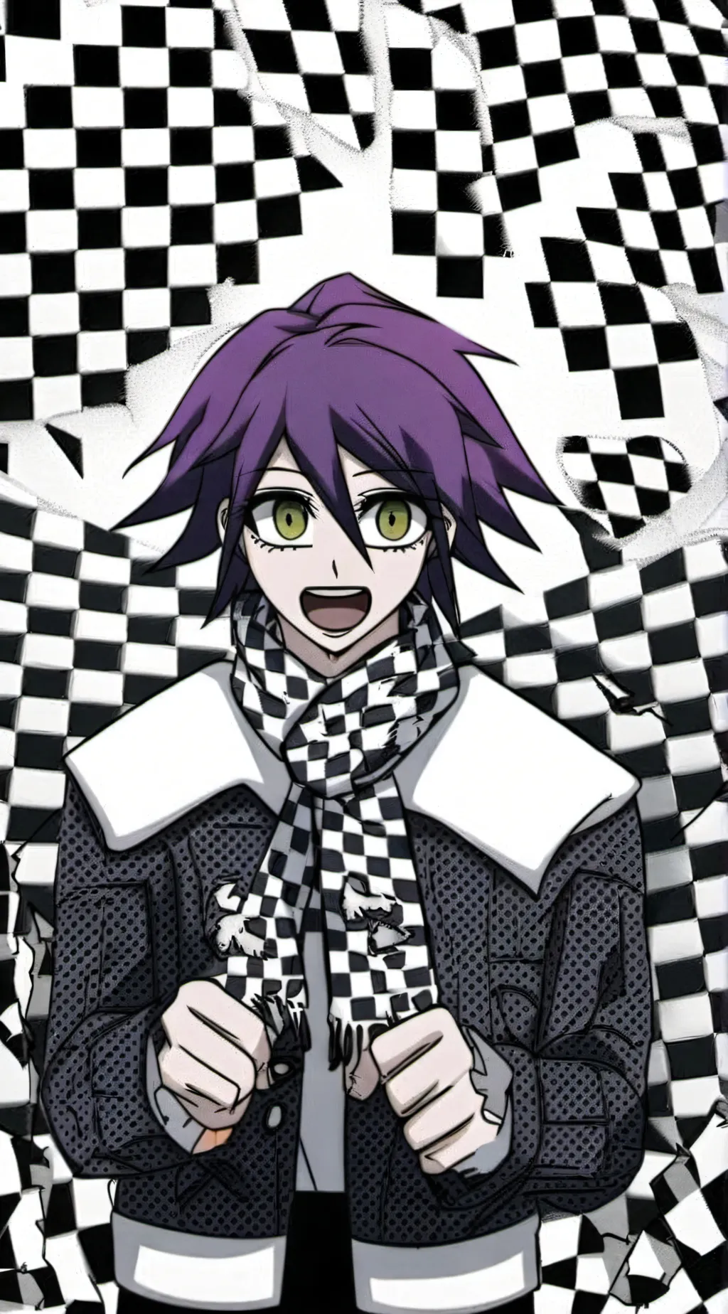 ai character: Kokichi dangaonba  background