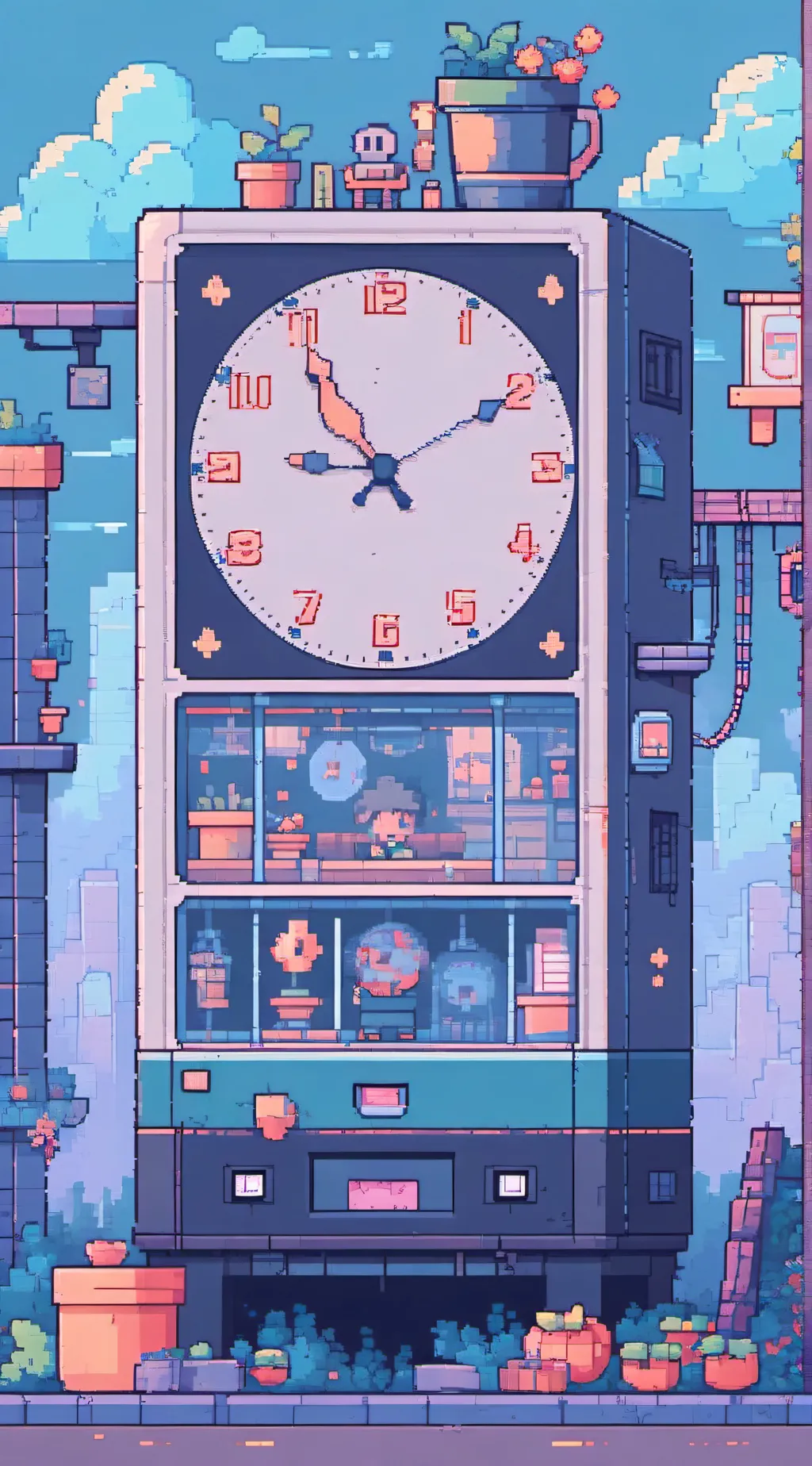 ai character: A goofy clock. background