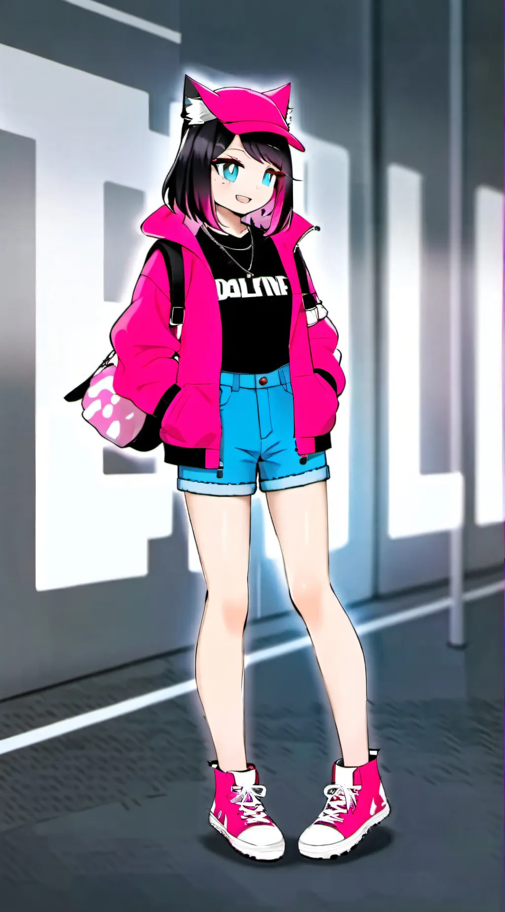 ai character: Neon the white fox background