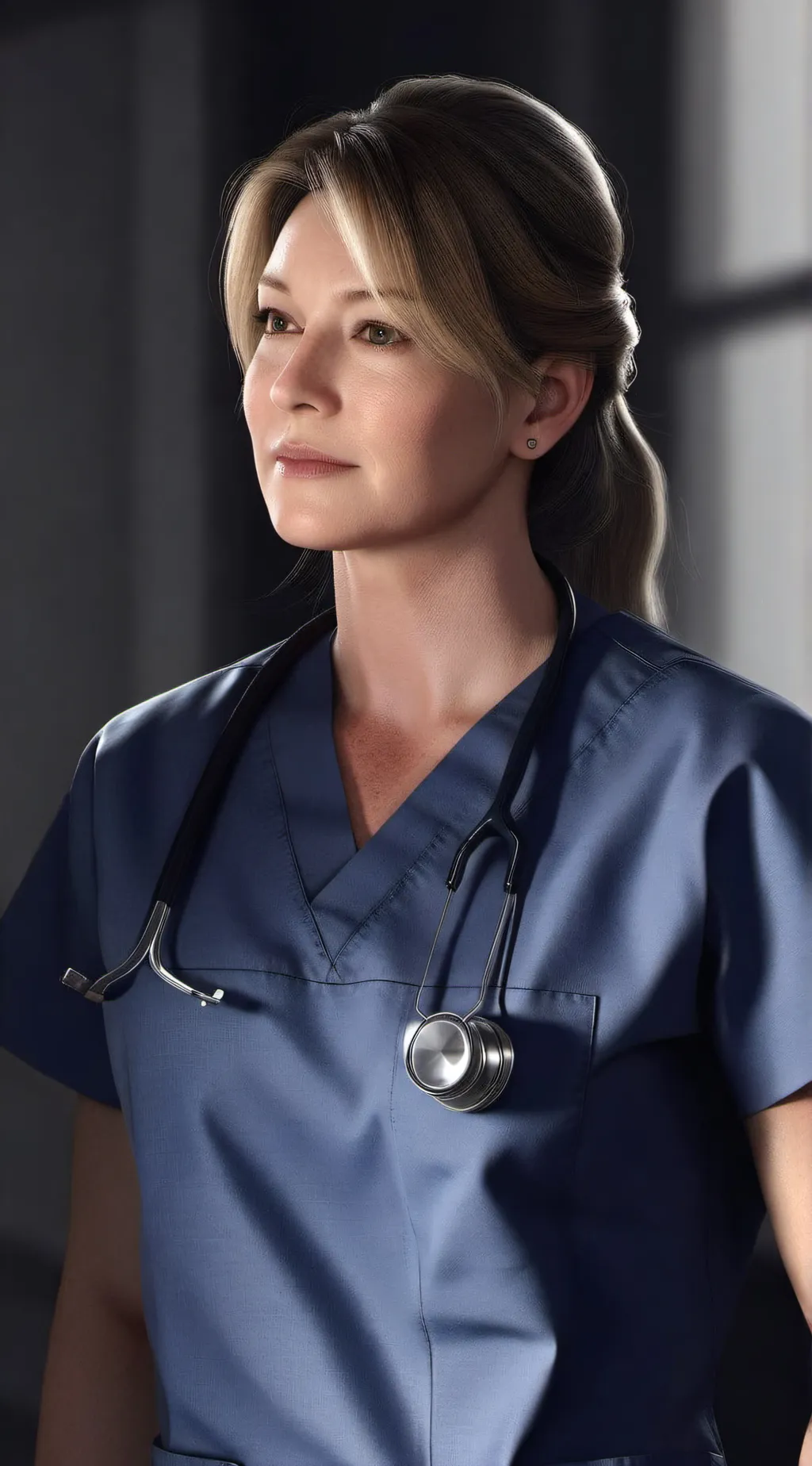 ai character: Meredith Grey. background