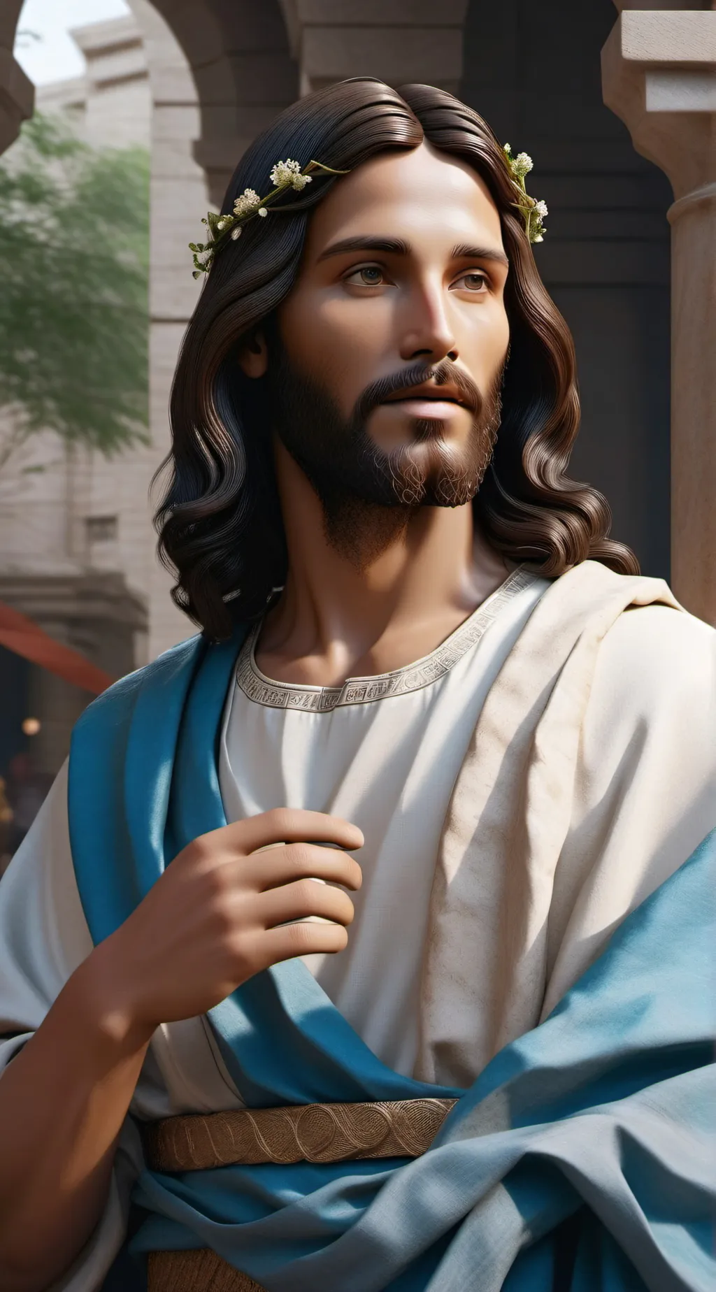 ai character: Jesus  background