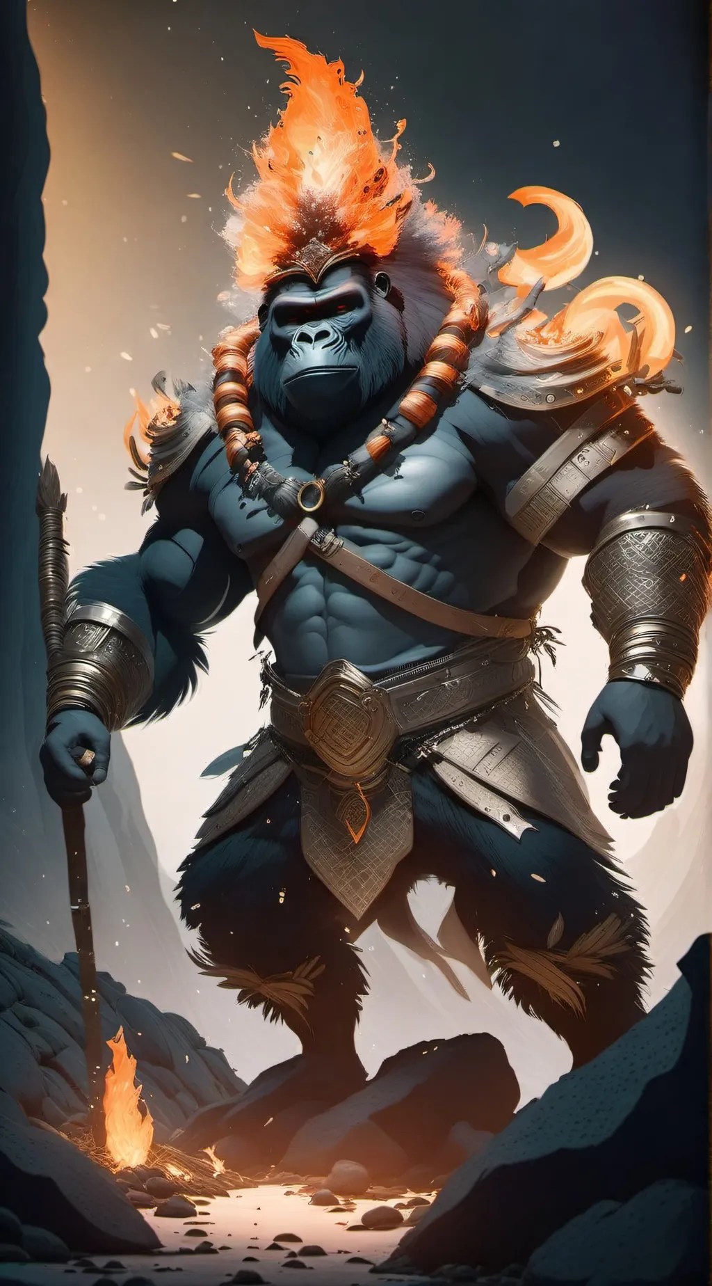 ai character: lava monkey king background