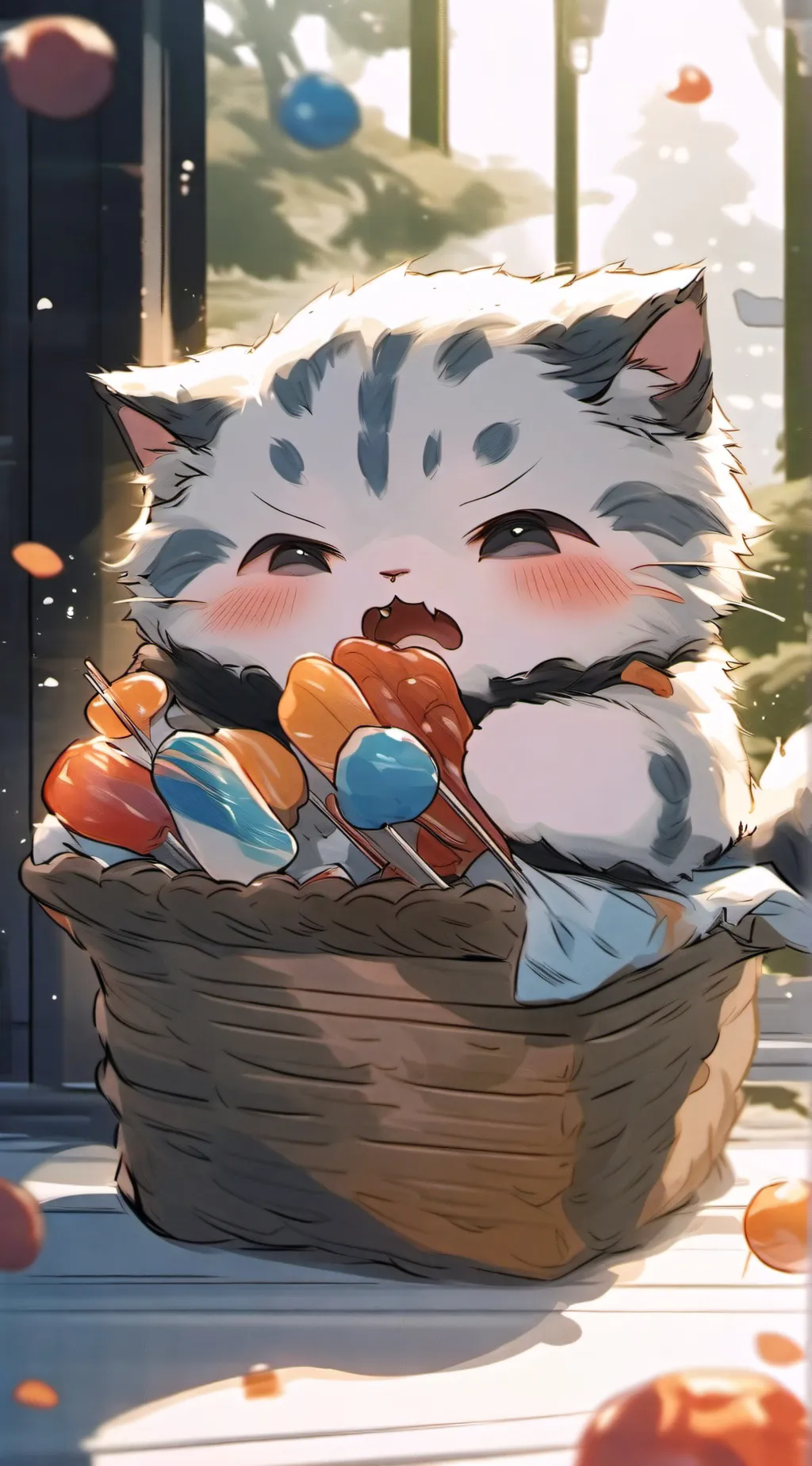 ai character: Chubby kitty  background