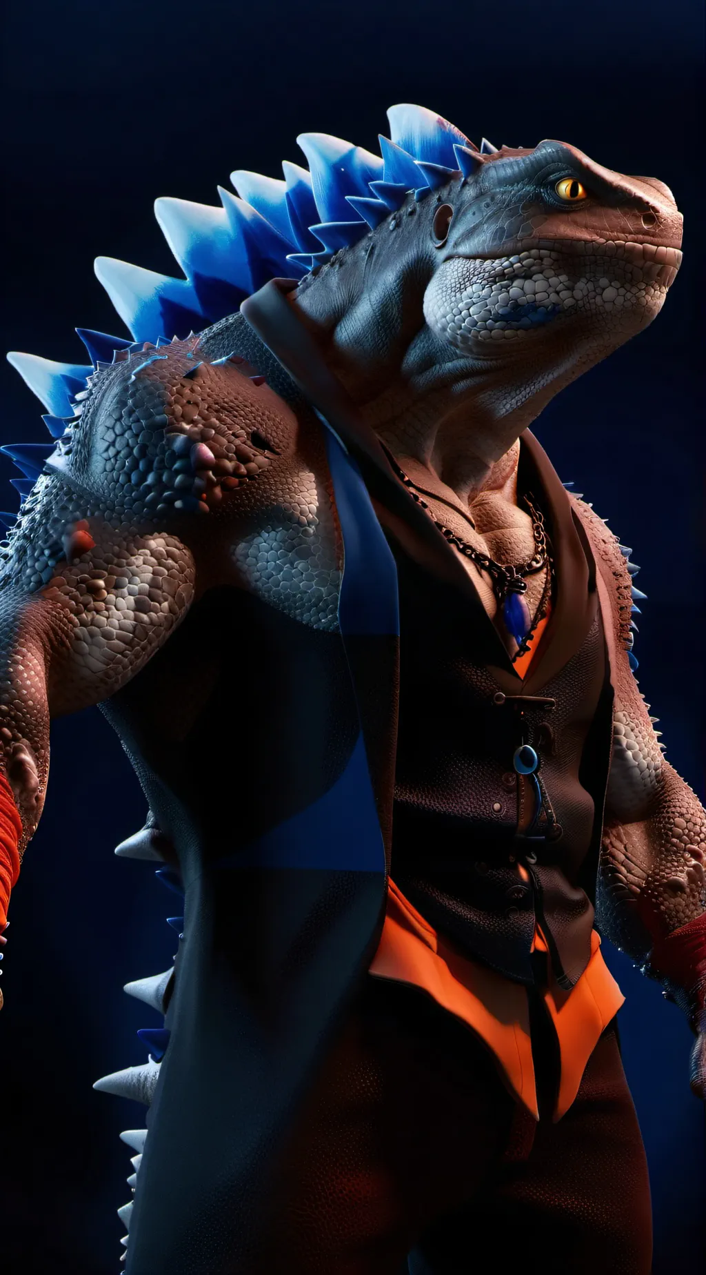 ai character: Buff Godzilla  background