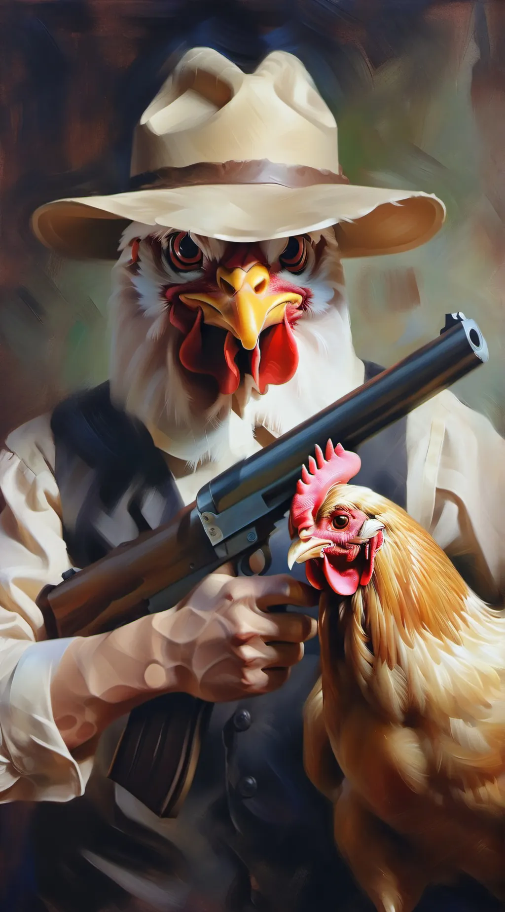 ai character: killer chicken Me background