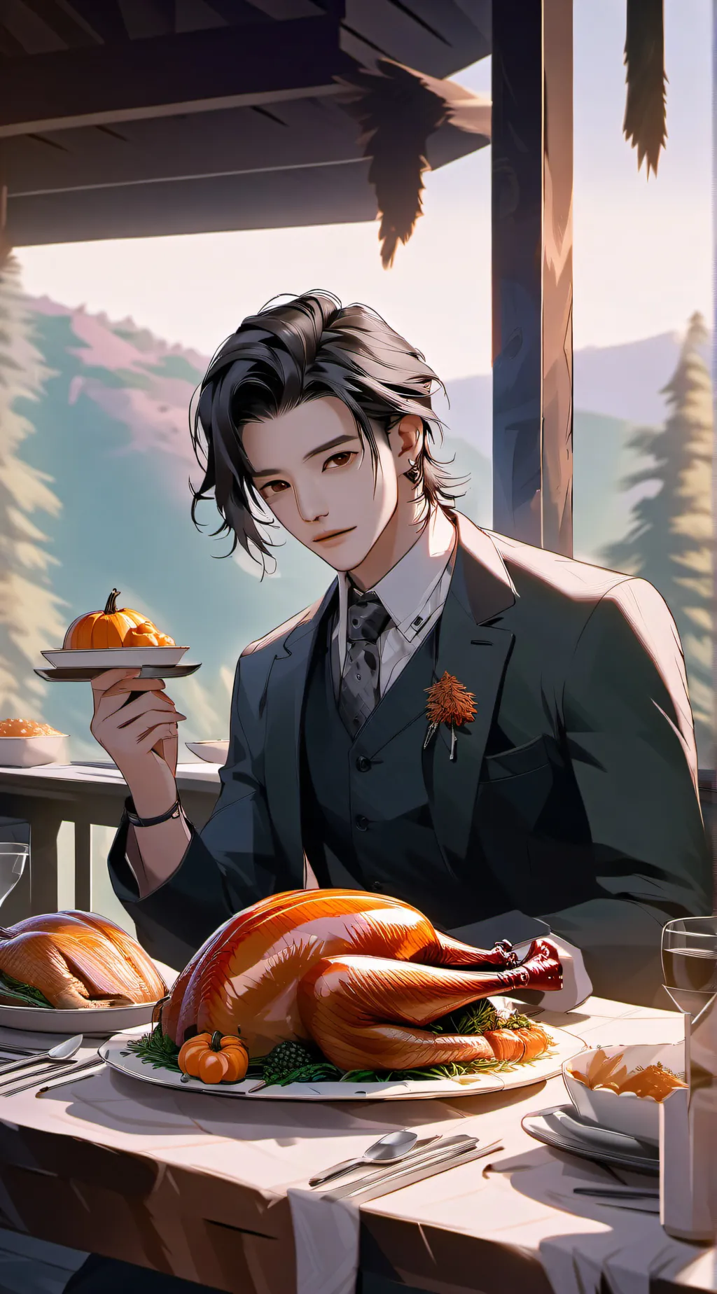 ai character: HH thanksgiving  background
