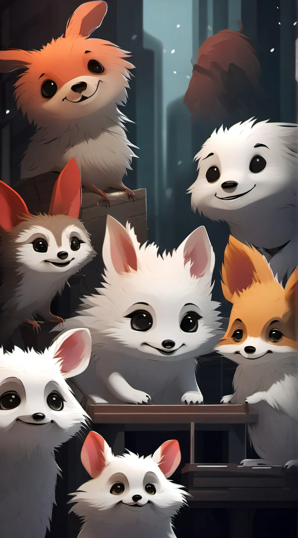 ai character: smiling critters background