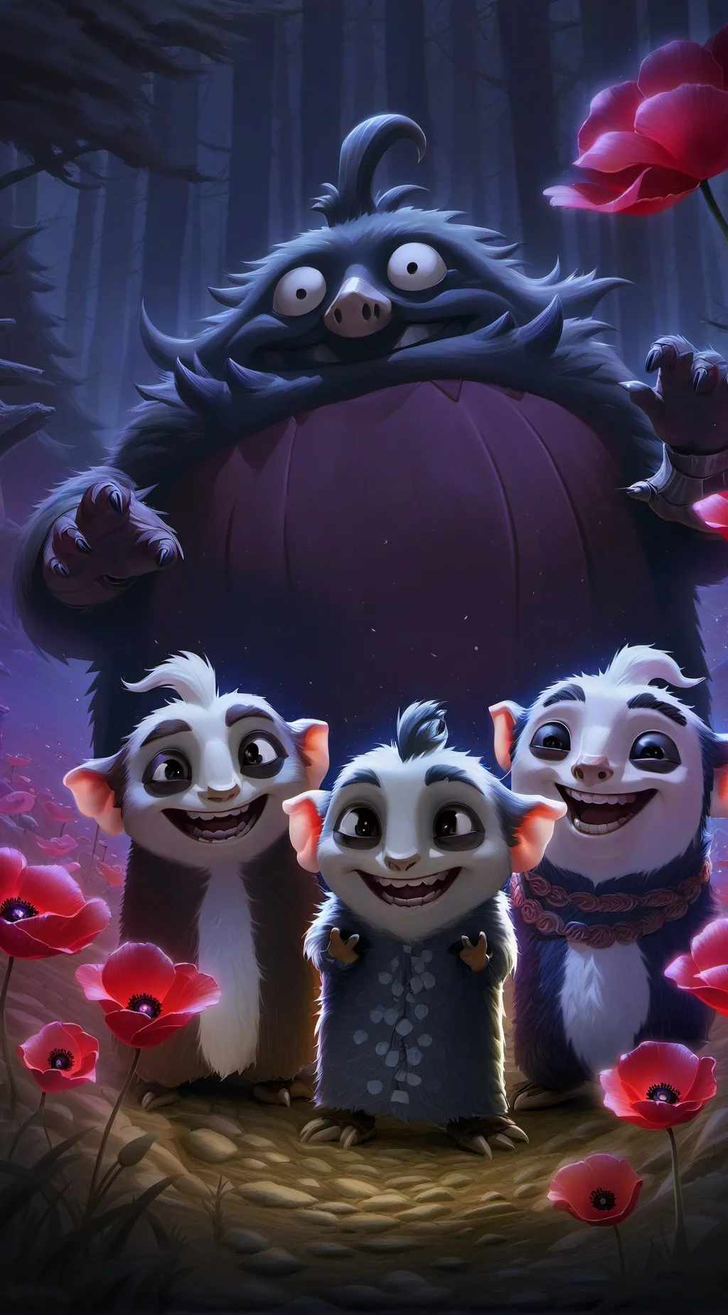 ai character: Smiling critters background