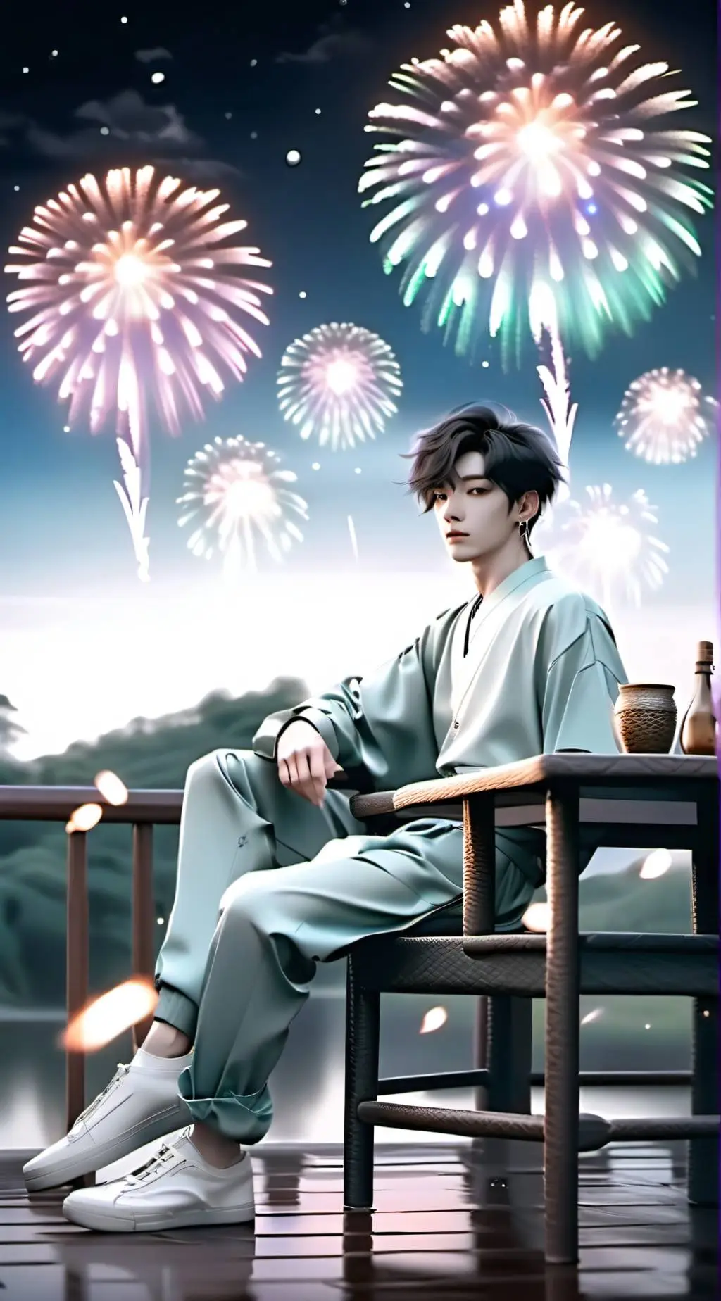 ai character: Suga And Fireworks background