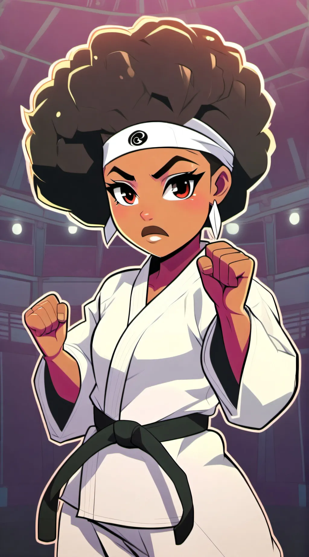 ai character: Afro Karate Woman  background