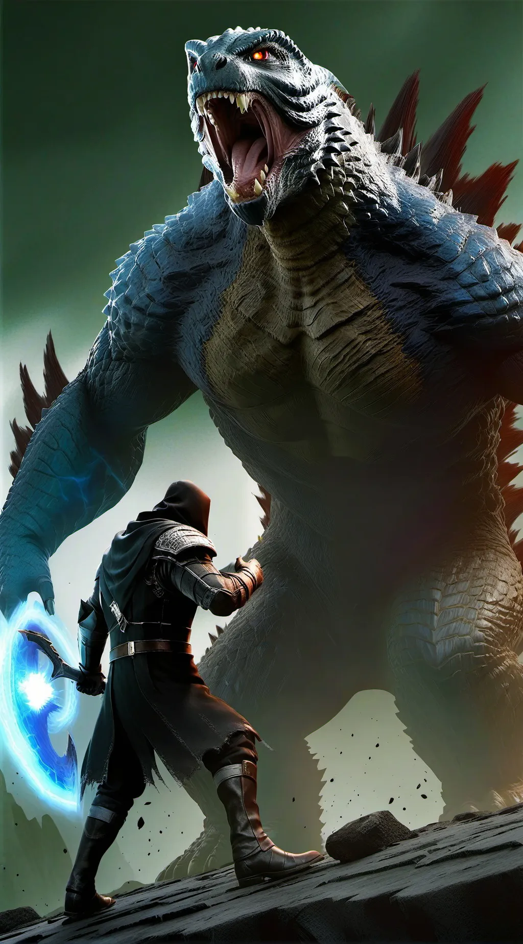 ai character: Godzilla x sonic background
