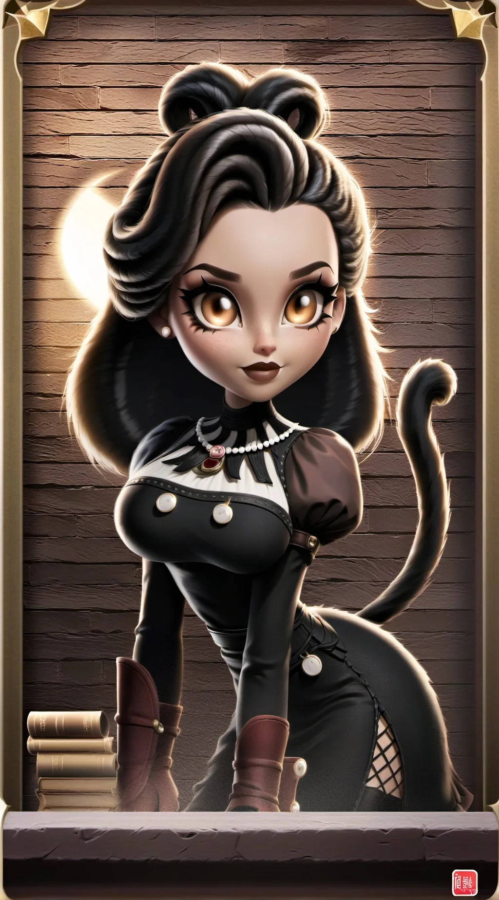 ai character: belle femme chat background