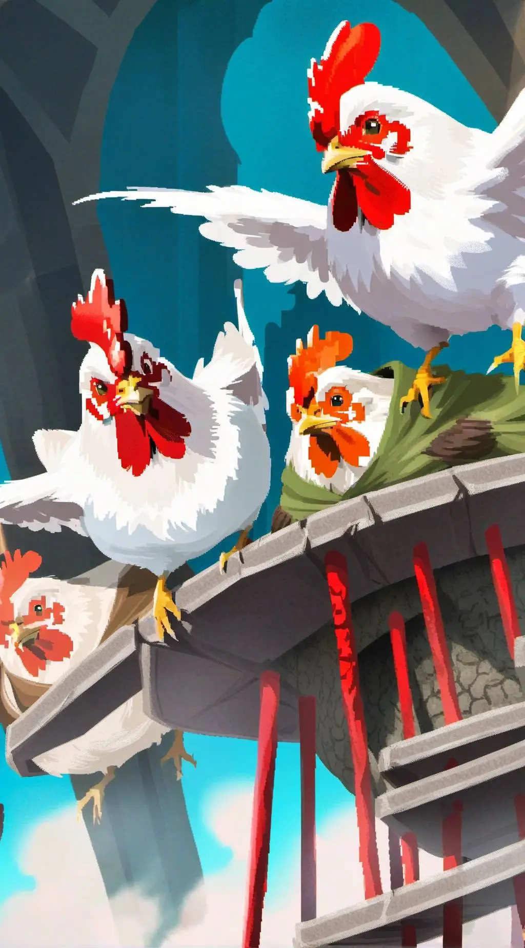 ai character: 4 MythicalChickens background