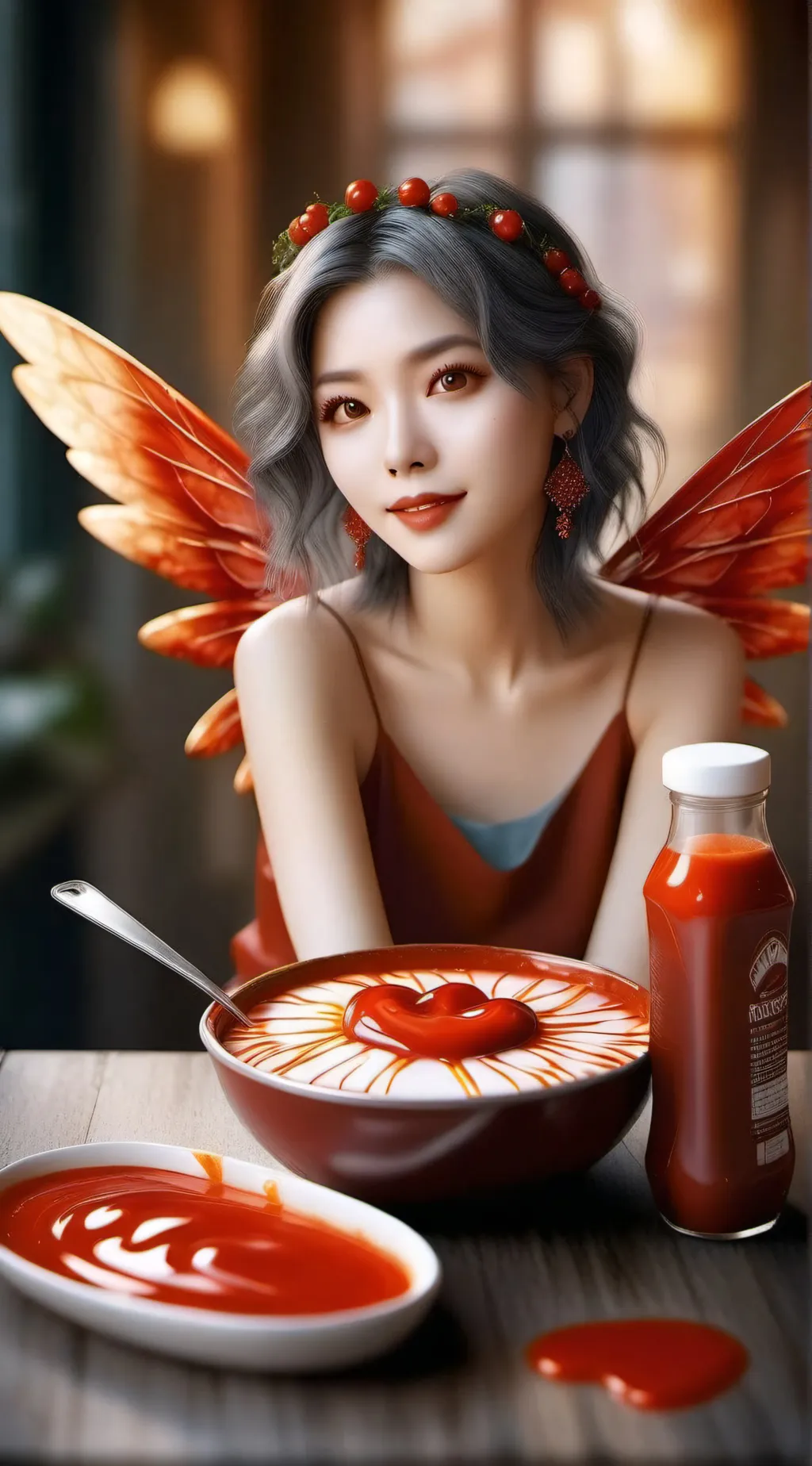 ai character: ketchup fairy background