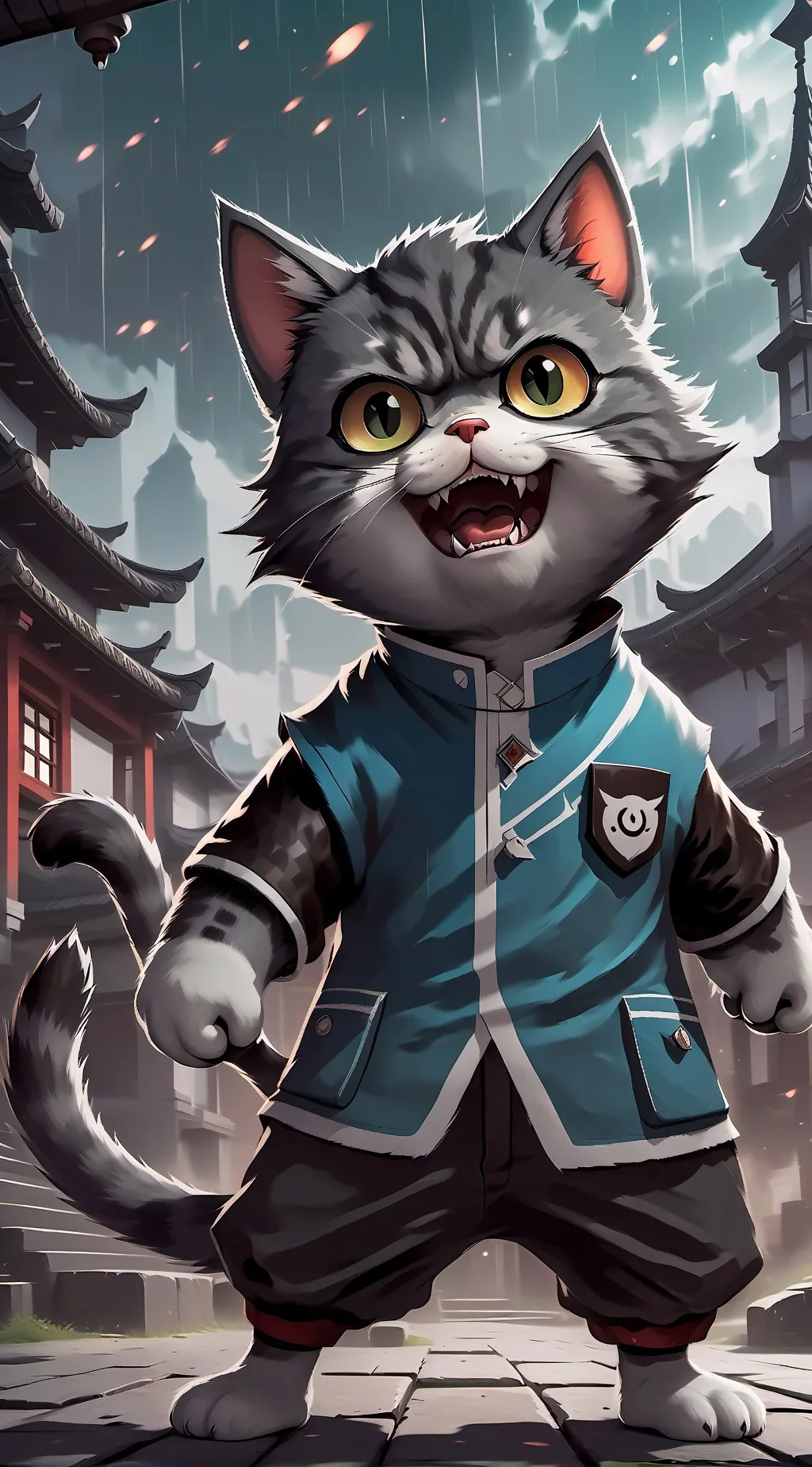 ai character: angry Psycho cat background