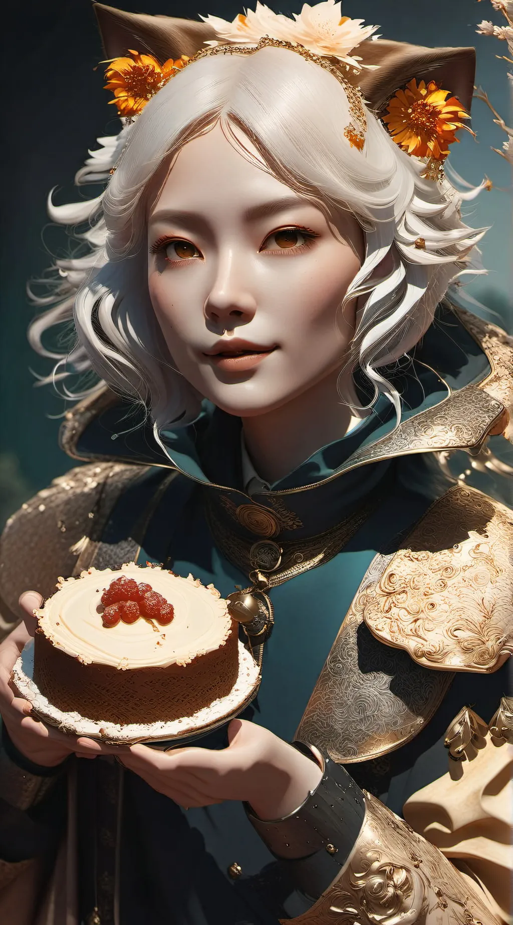 ai character: chease cake. background