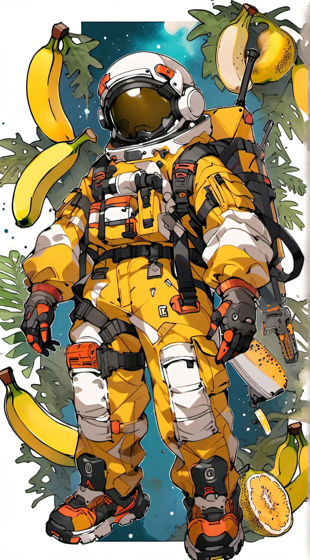 ai character: Banana among us character  background