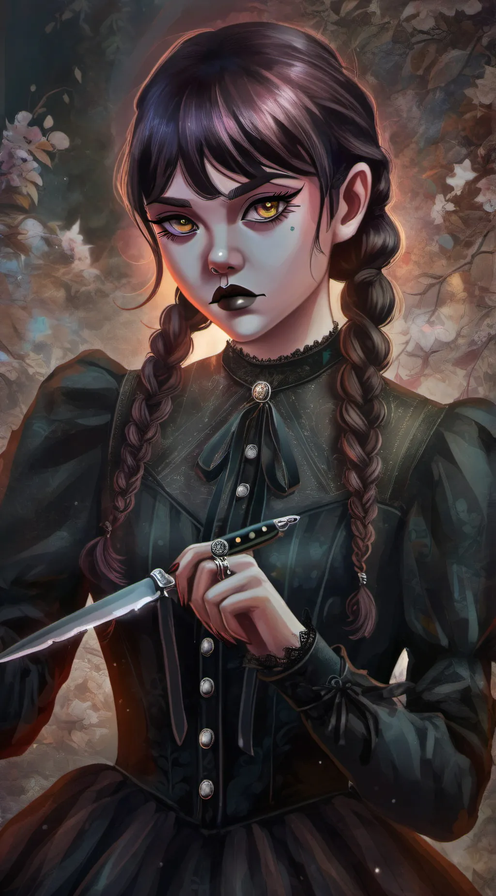ai character: Wednesday Addams background
