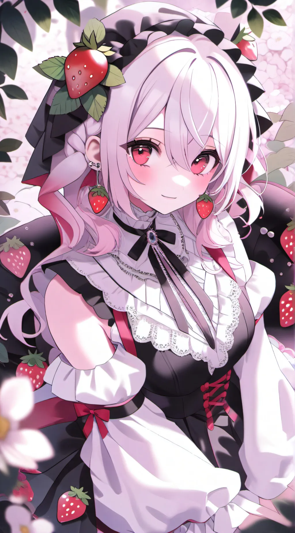 ai character: strawberry background