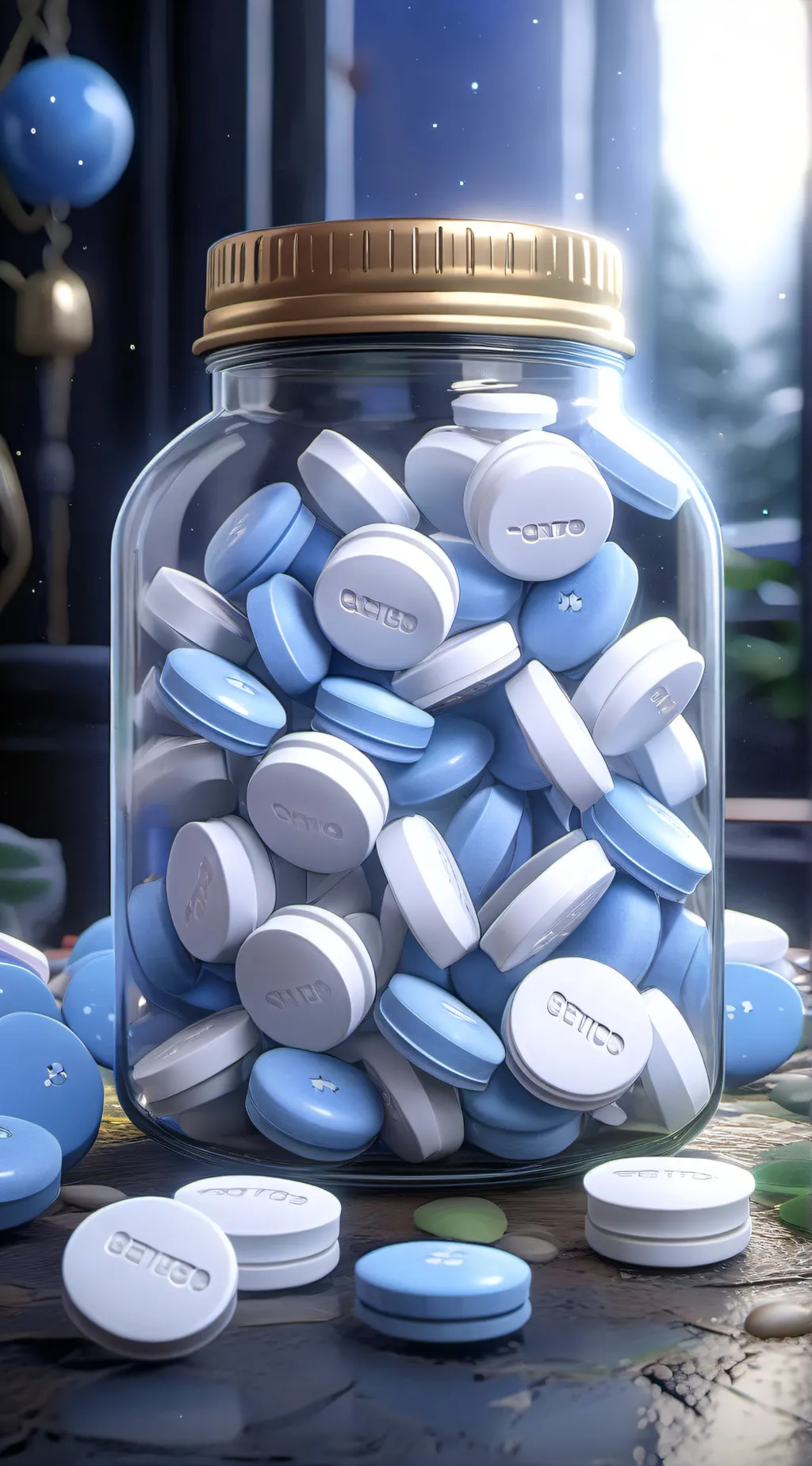 ai character: Smiling pills background