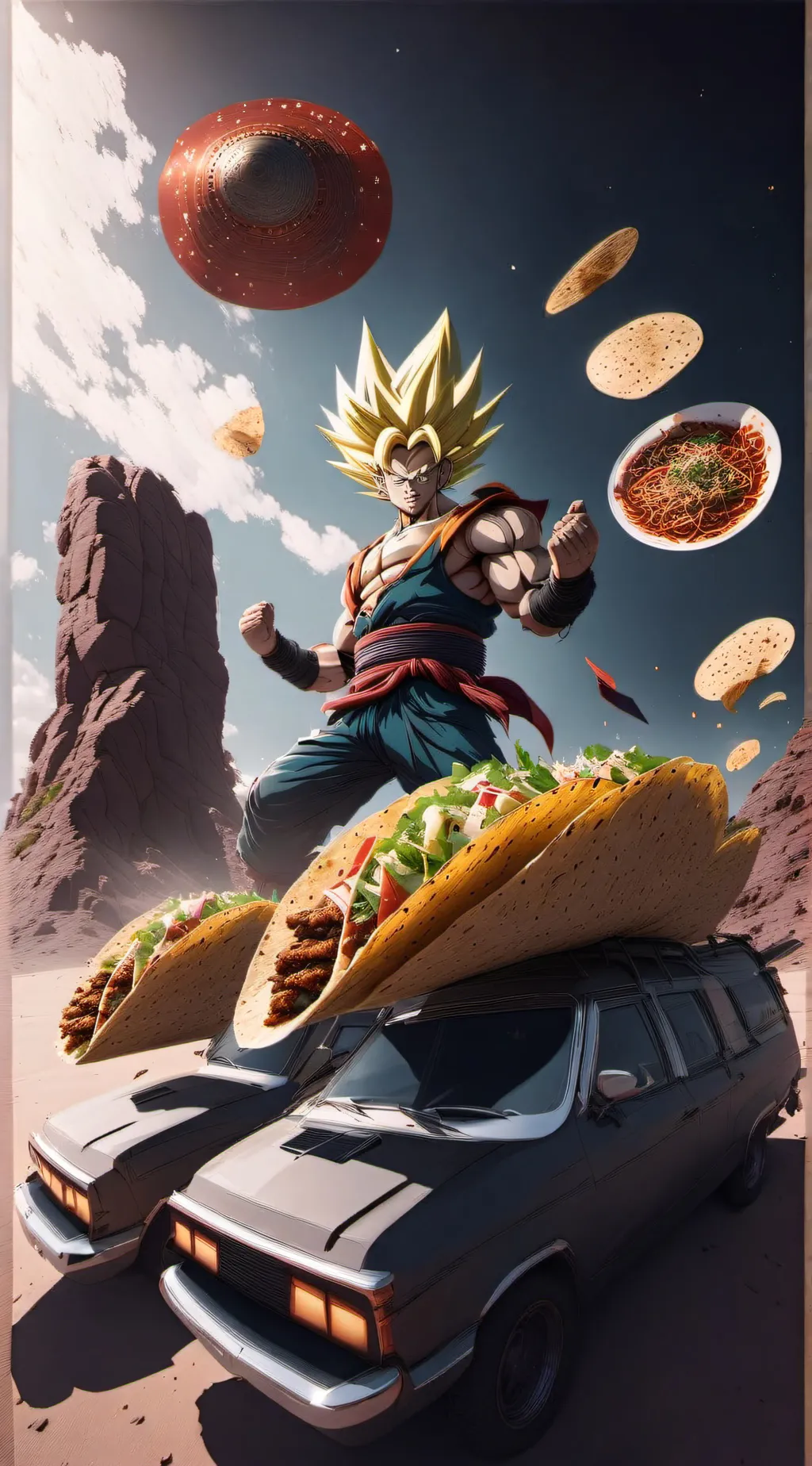 ai character: tacos Goku background