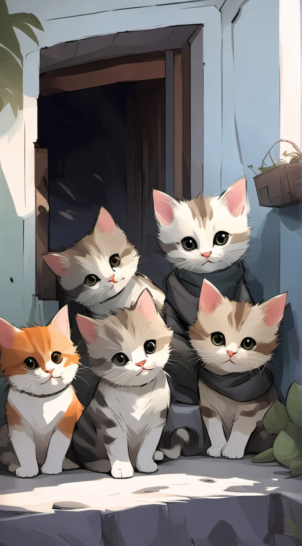 ai character: 5 kitties background