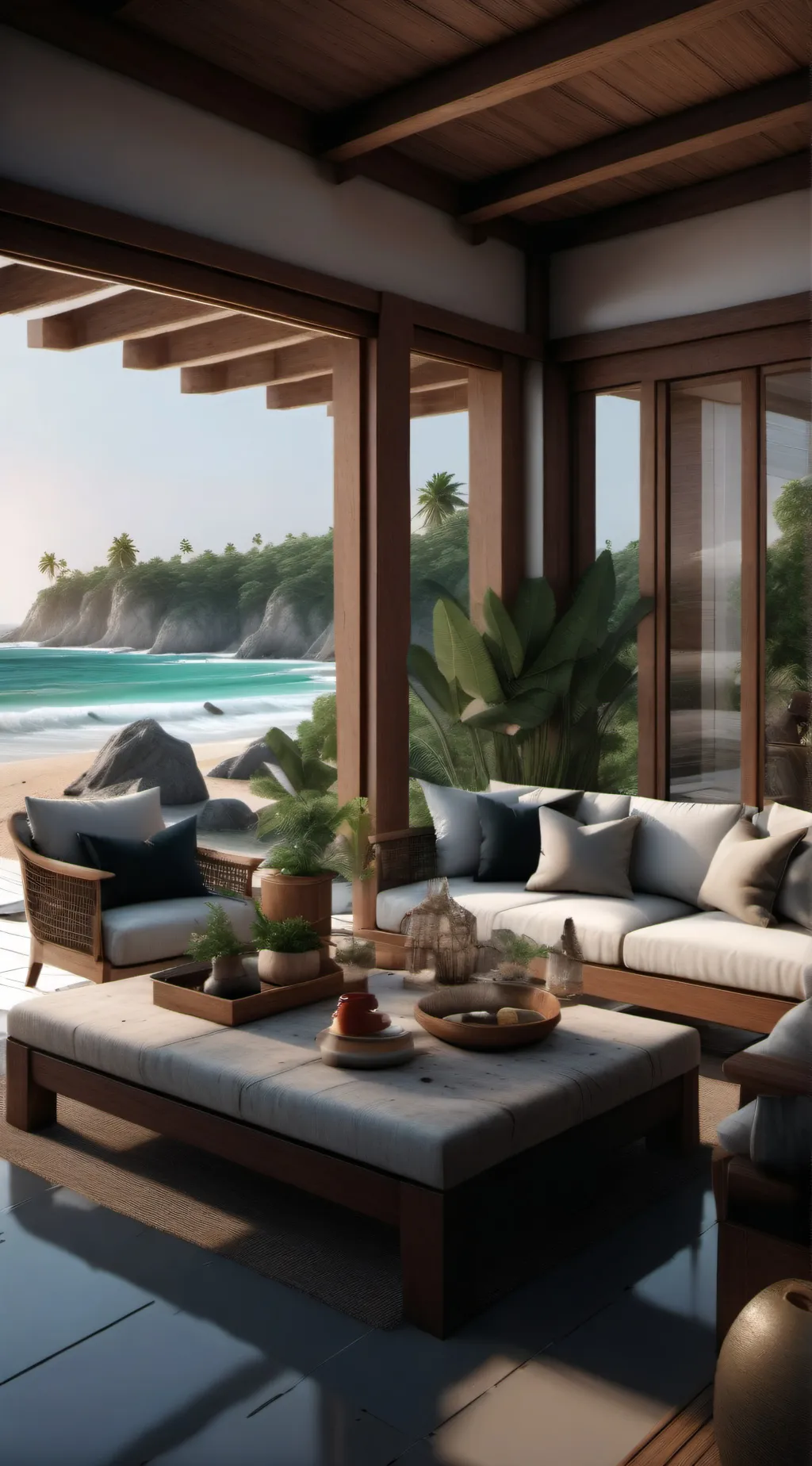 ai character: Pouges beach house background