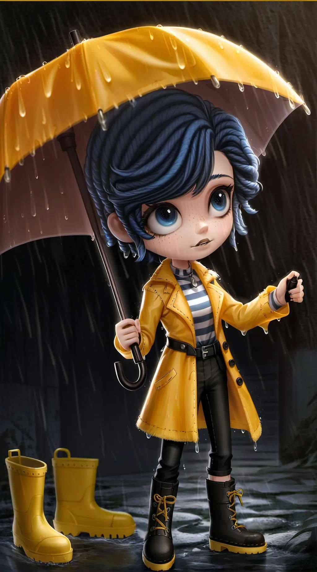 ai character: Coraline  background