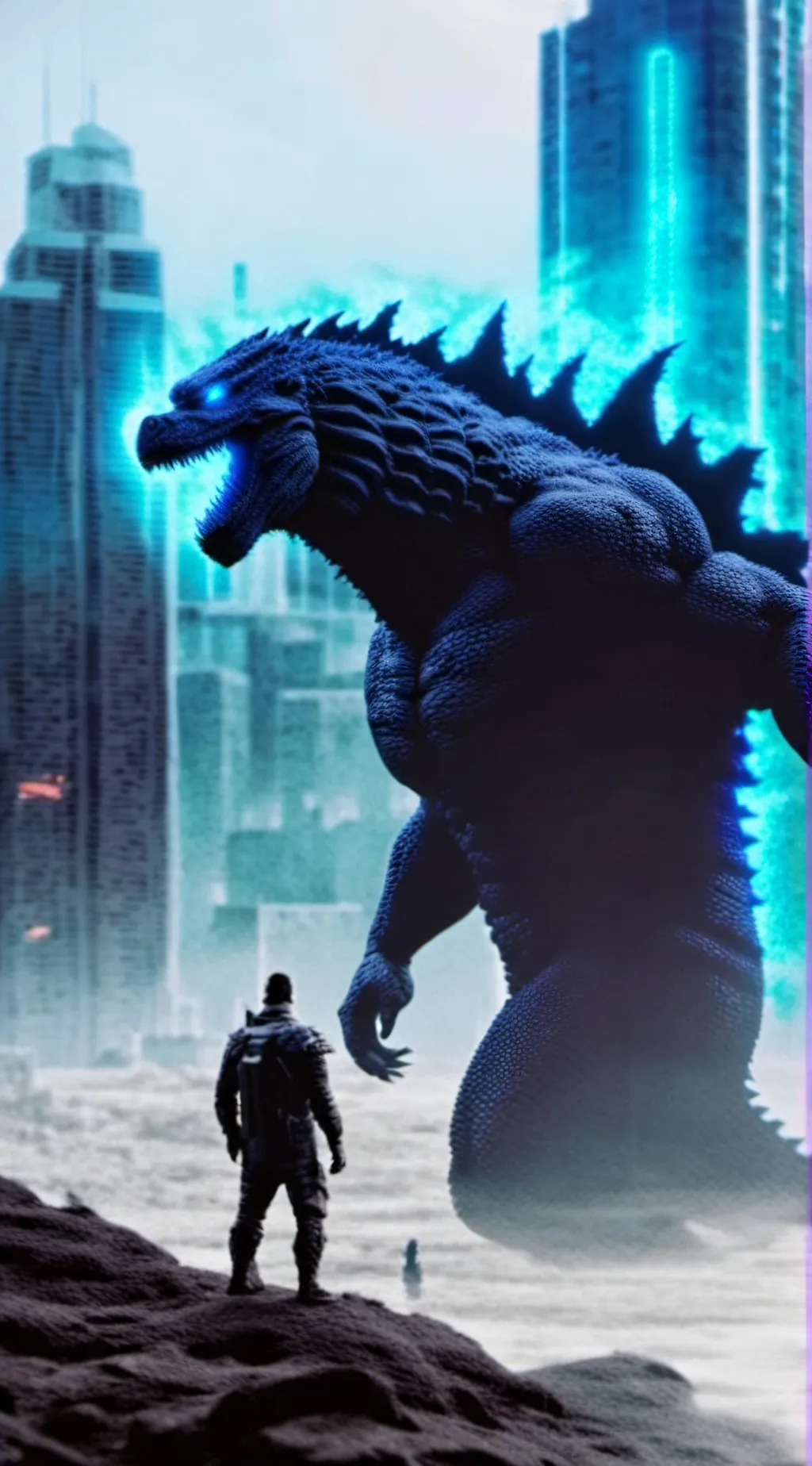 ai character: Godzilla  background
