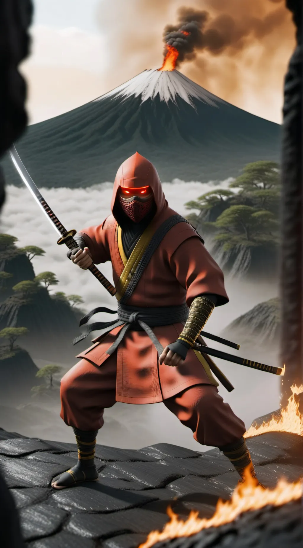 ai character: Volcanic warrior background
